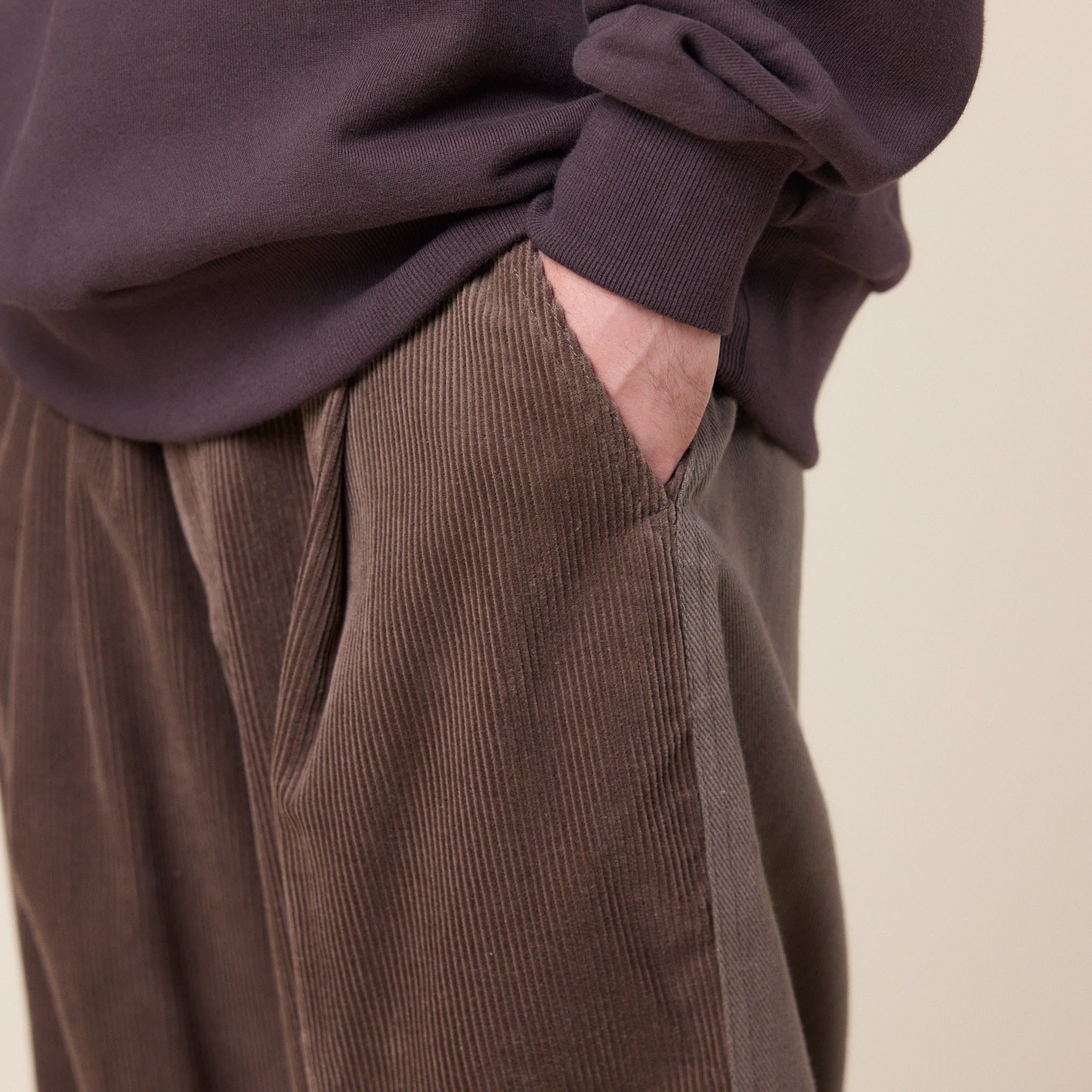 Merely Made - Premium Dual Fabric Contrast Wide Pants - Cocoa Brown
