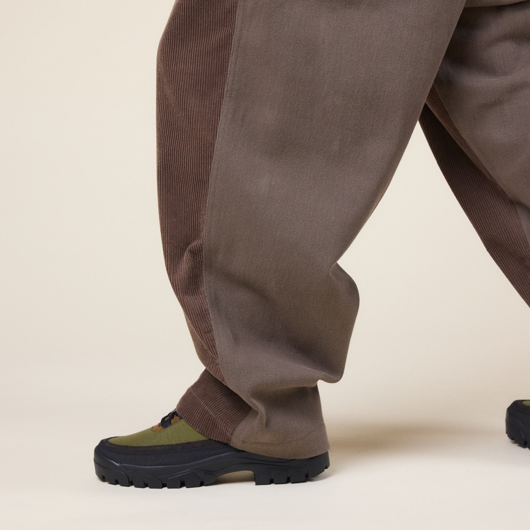 Merely Made - Premium Dual Fabric Contrast Wide Pants - Cocoa Brown