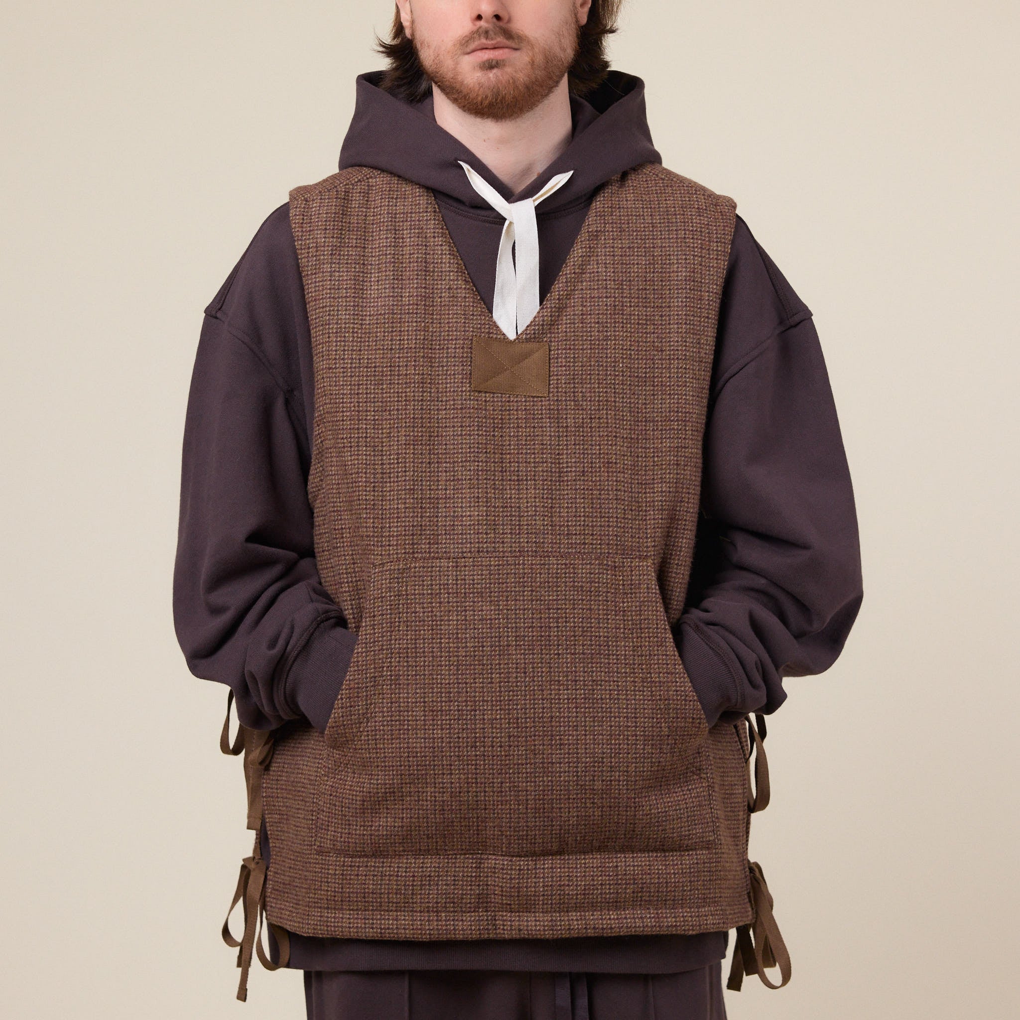 Merely Made - Premium Tweed Checked Wool Vest Jacket - Mixnut Brown