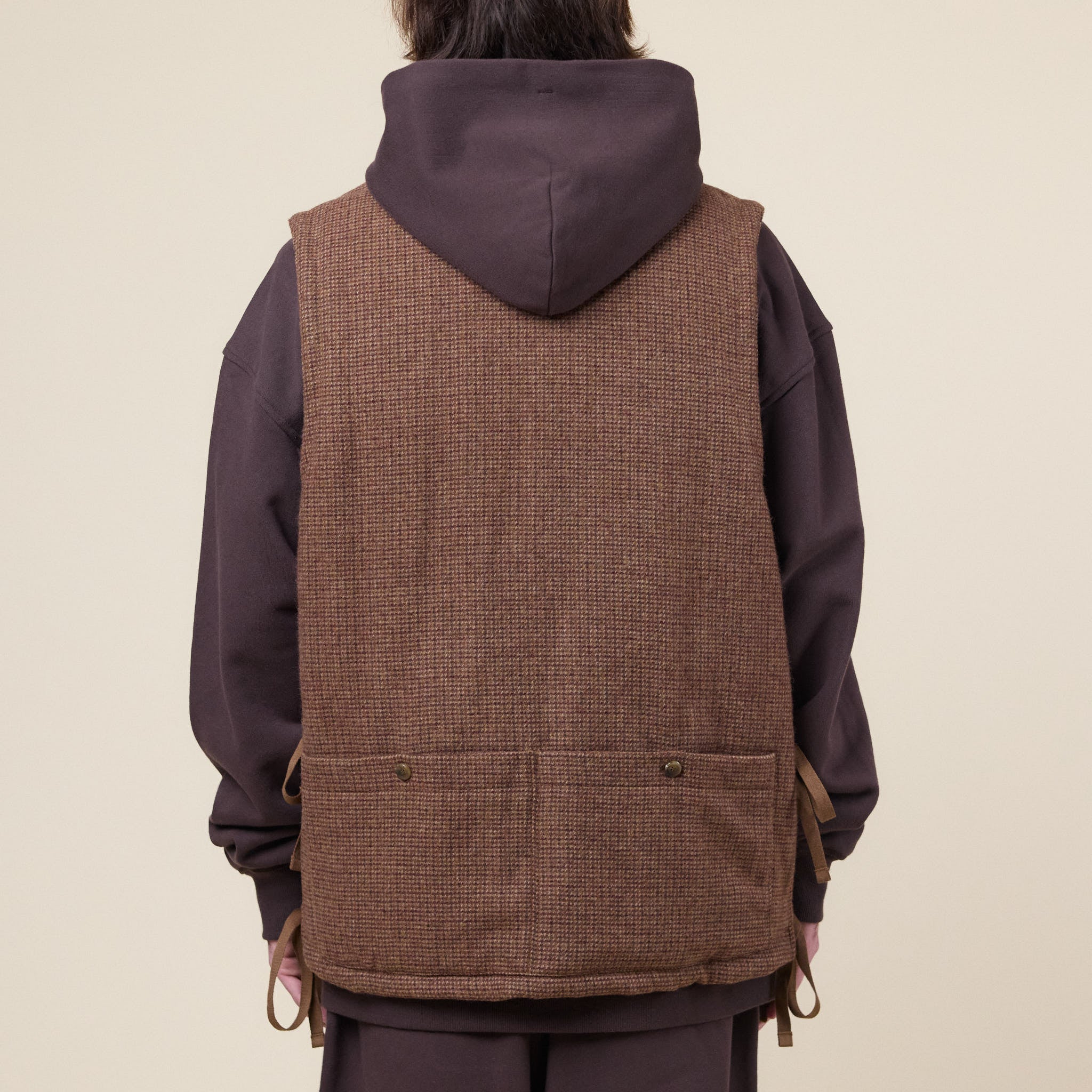 Merely Made - Premium Tweed Checked Wool Vest Jacket - Mixnut Brown