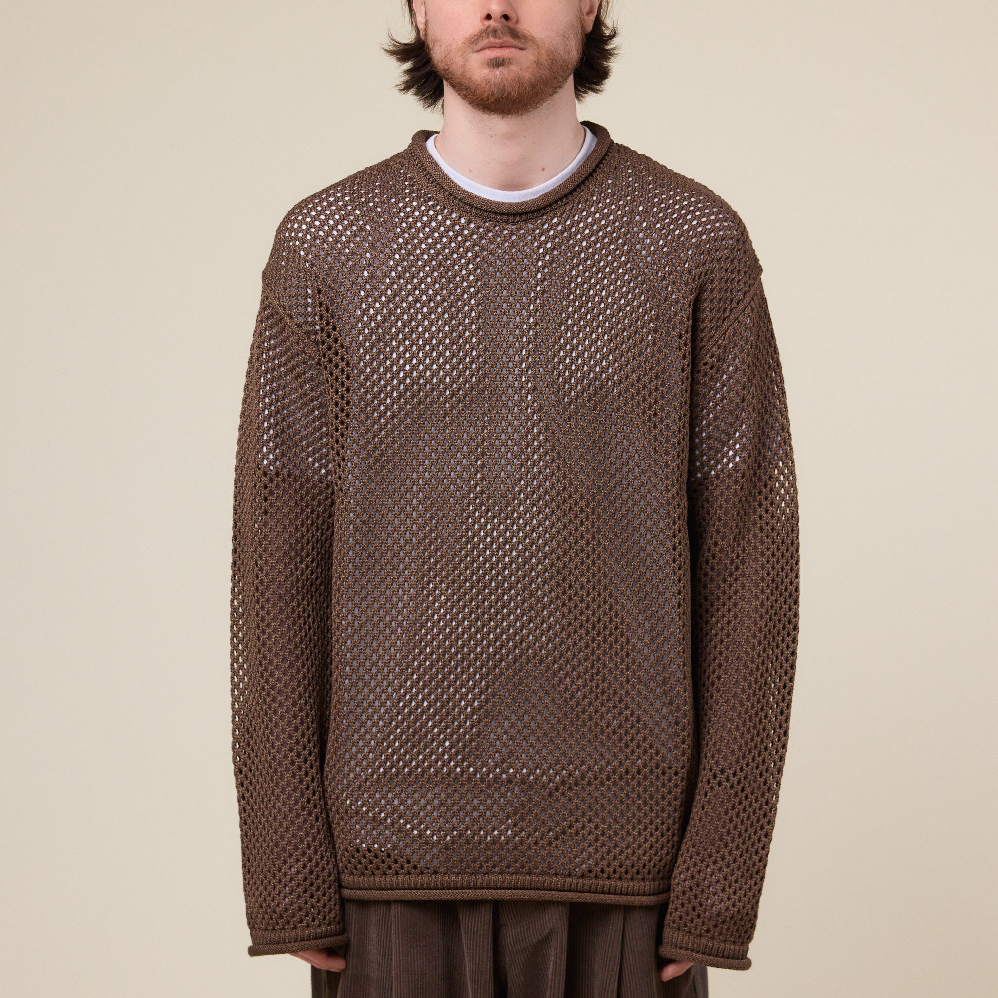 Merely Made - Premium Melange Netting Sweater - Melange Brown