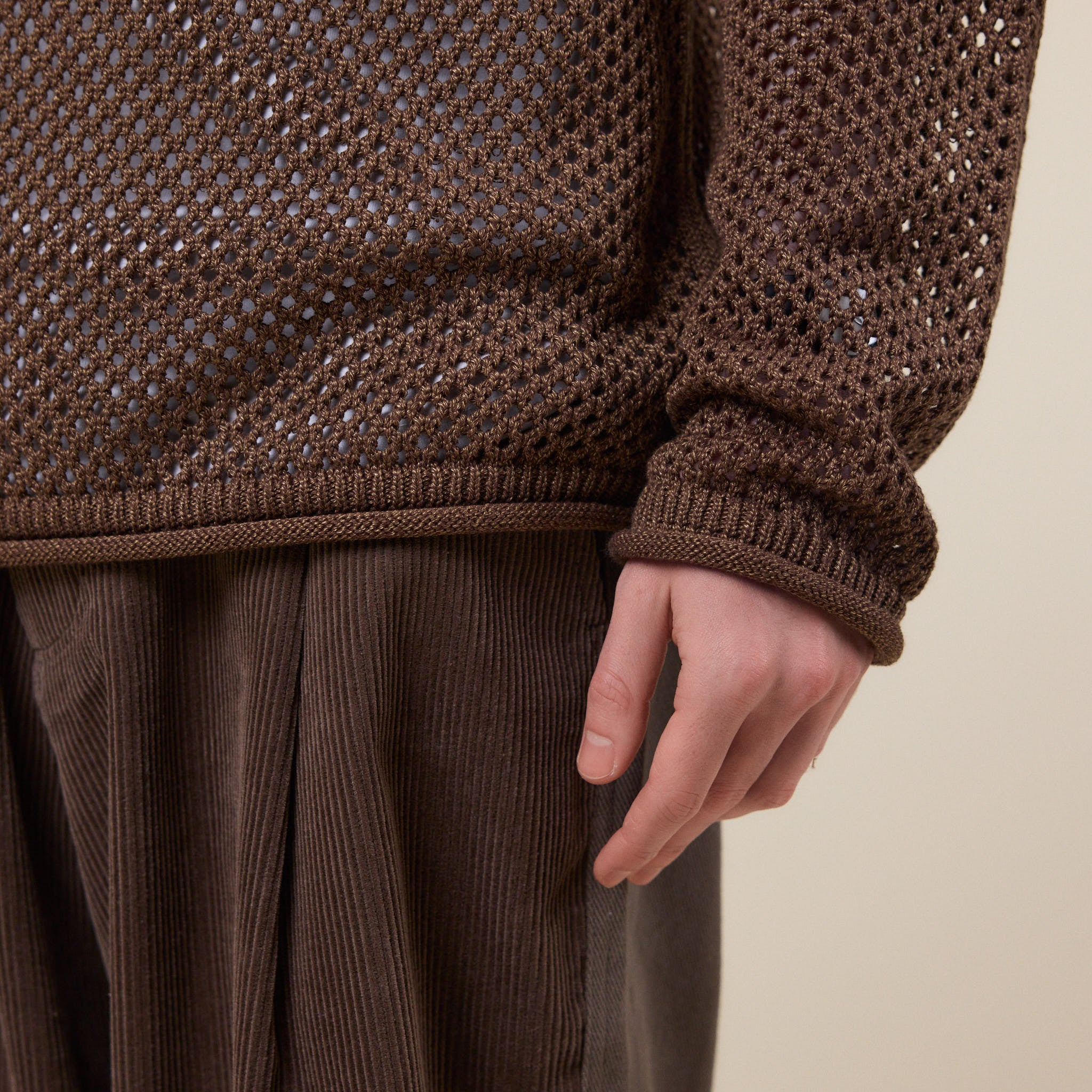 Merely Made - Premium Melange Netting Sweater - Melange Brown
