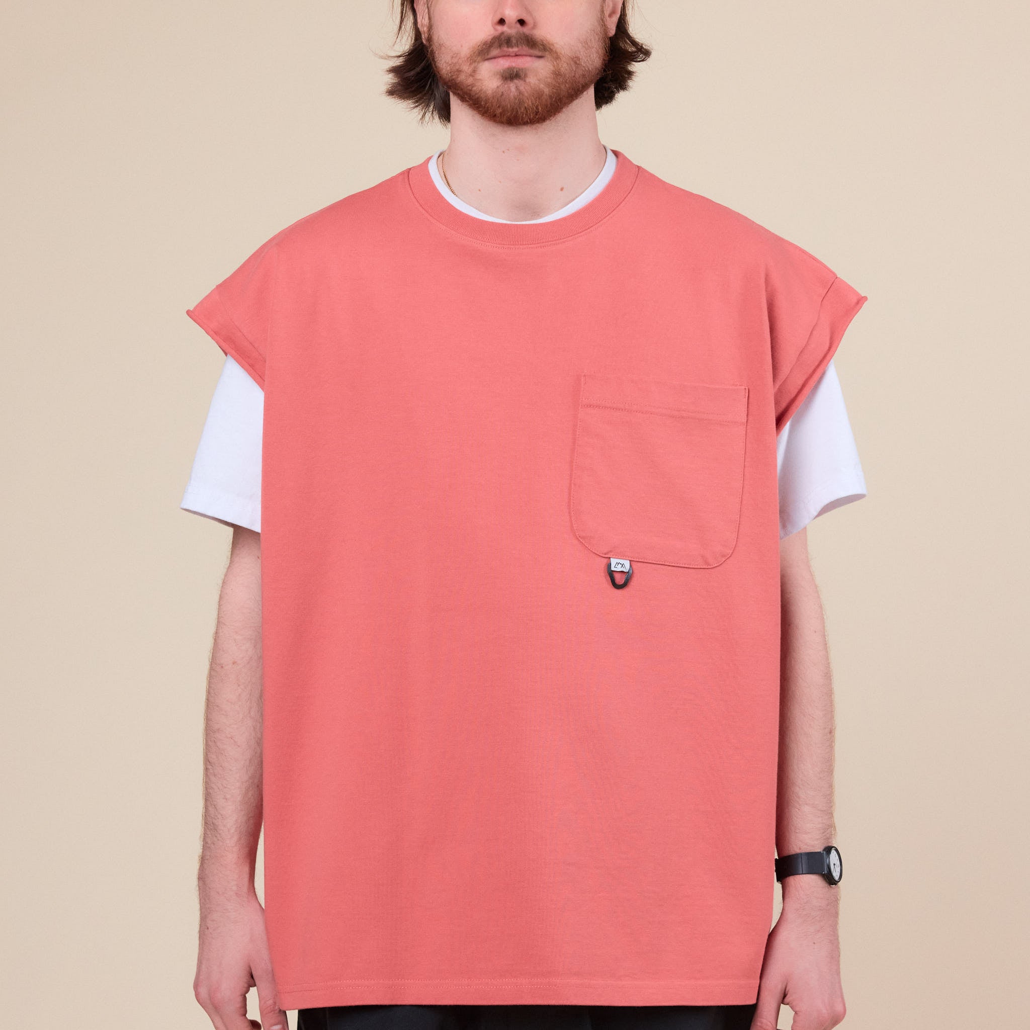 CMF Comfy Outdoor Garment - Heavy Cotton "Slow Dry" No Sleeve Pocket T-Shirt - Salmon