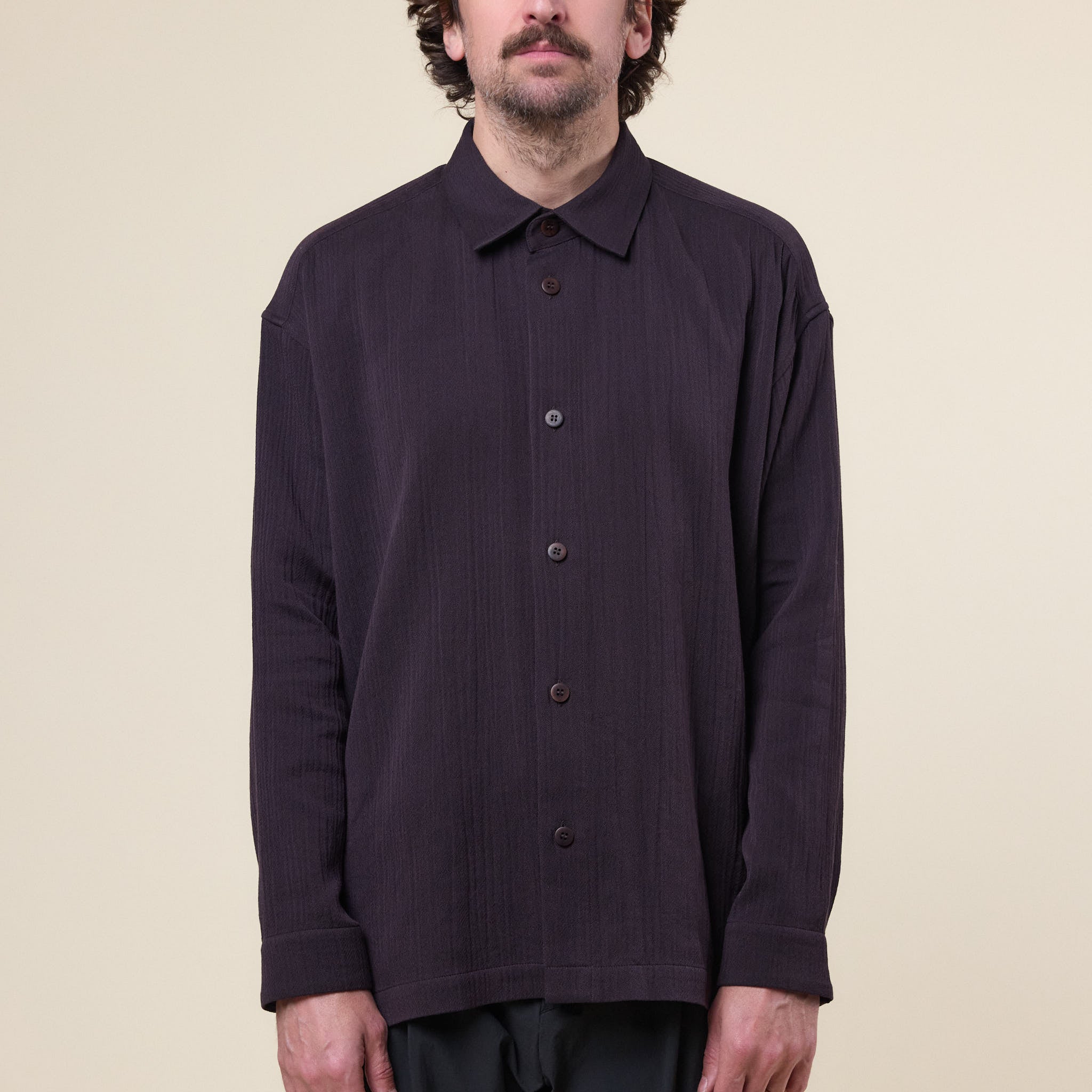 IM MEN - Double Weave Crepe Shirt - Burgundy