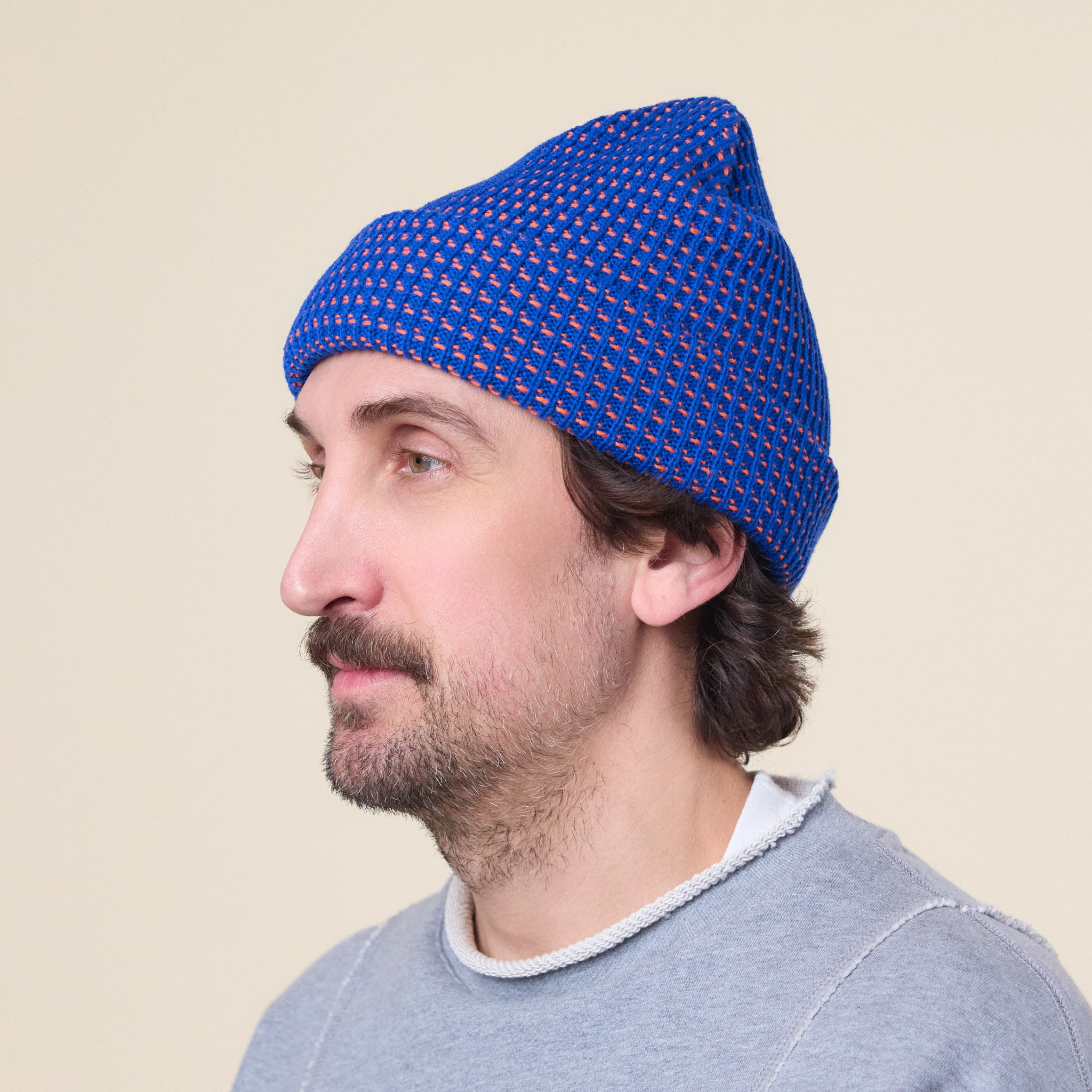 Found Feather - Knit Waffle Beanie - Blue Orange