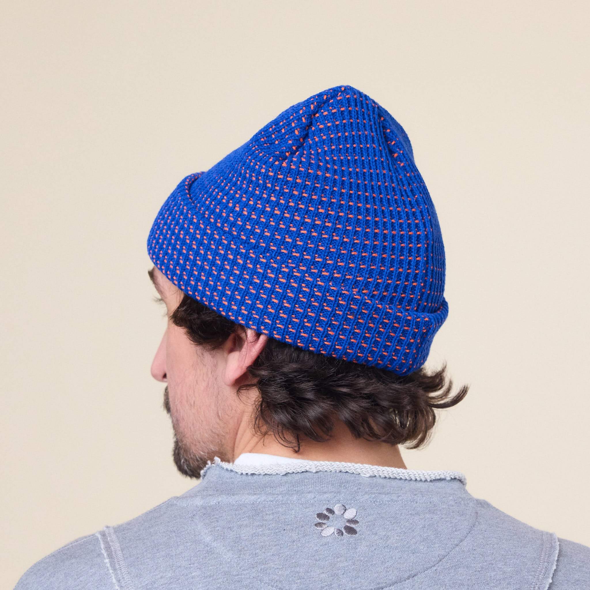 Found Feather - Knit Waffle Beanie - Blue Orange