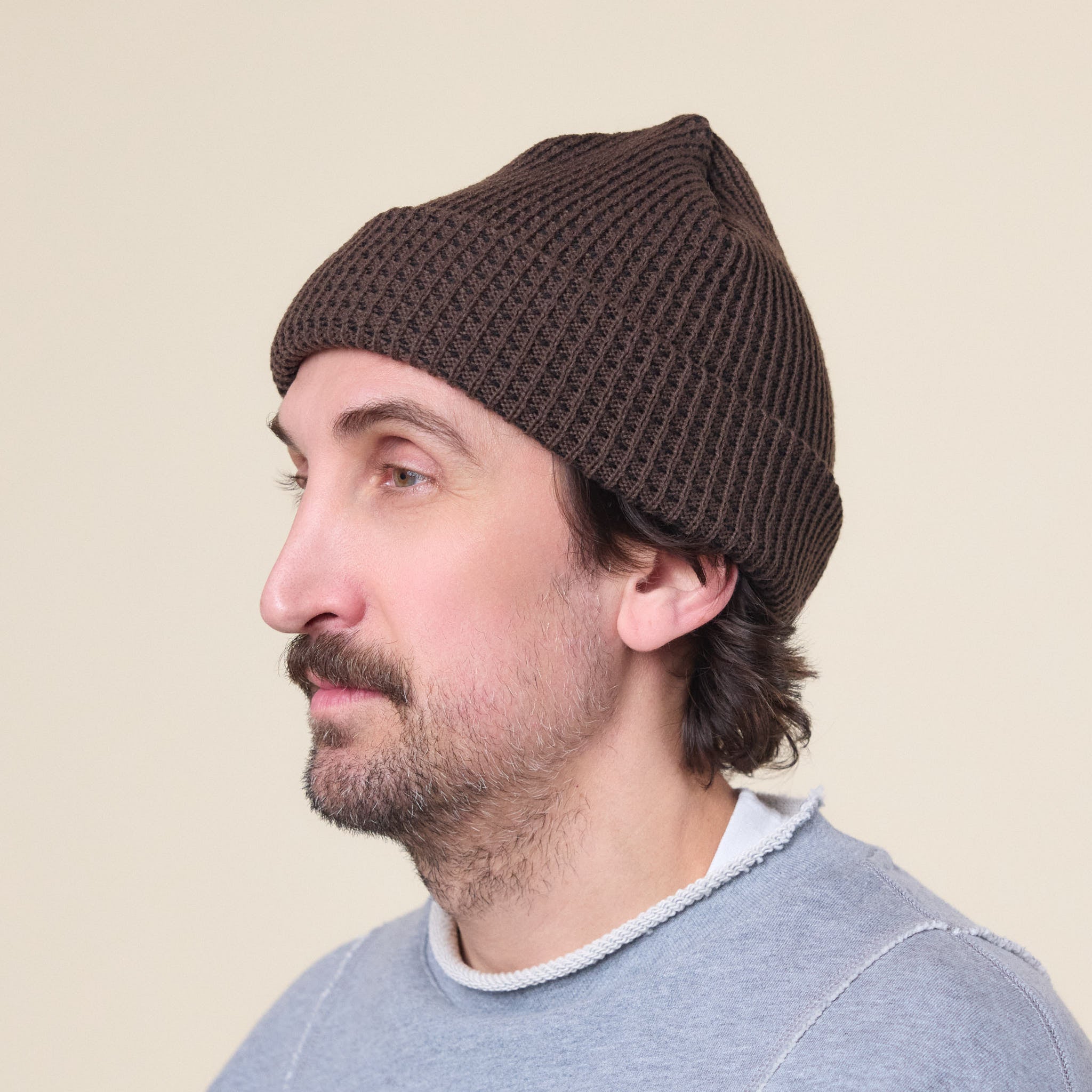 Found Feather - Knit Waffle Beanie - Brown Black