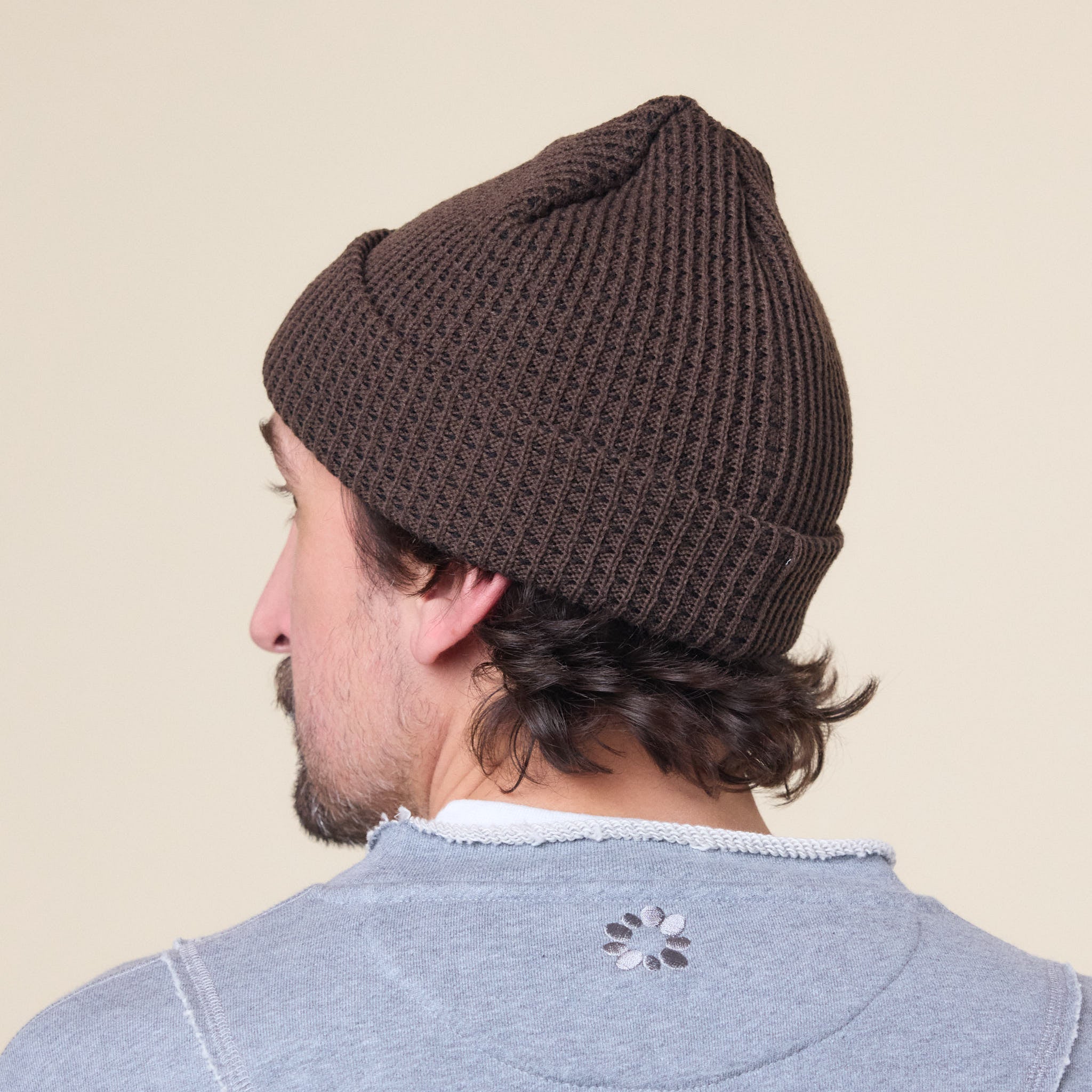 Found Feather - Knit Waffle Beanie - Brown Black