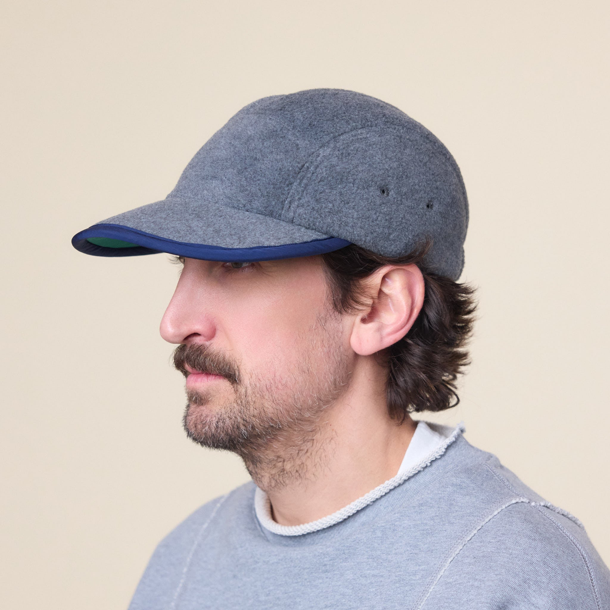 Found Feather - 5 Panel Polar Fleece Jet Cap - Grey Navy