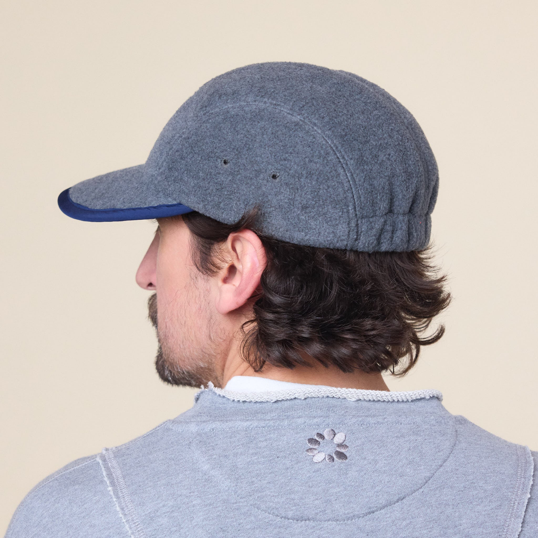 Found Feather - 5 Panel Polar Fleece Jet Cap - Grey Navy