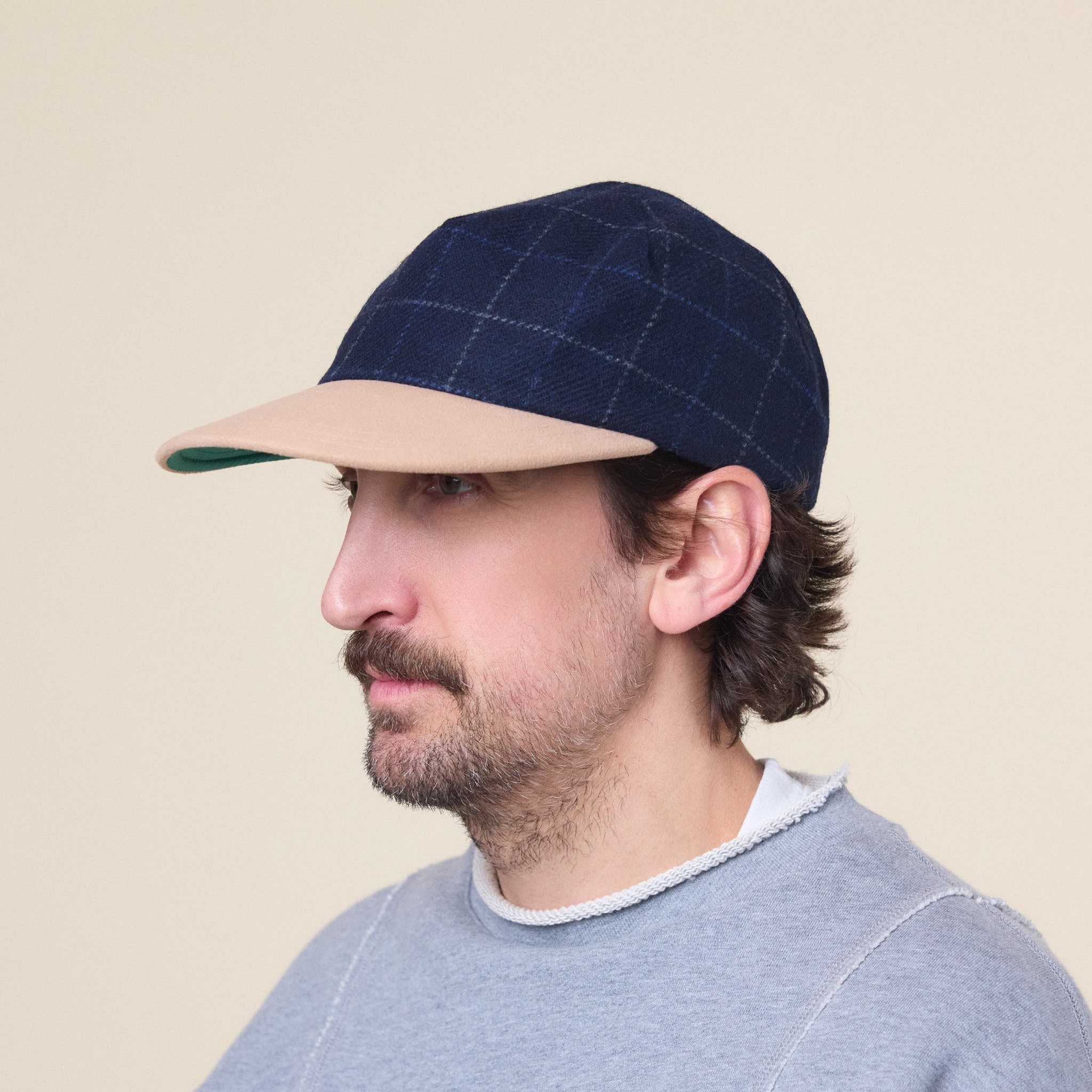 Found Feather - 1 Panel Tweed Cap - Blue Tartan