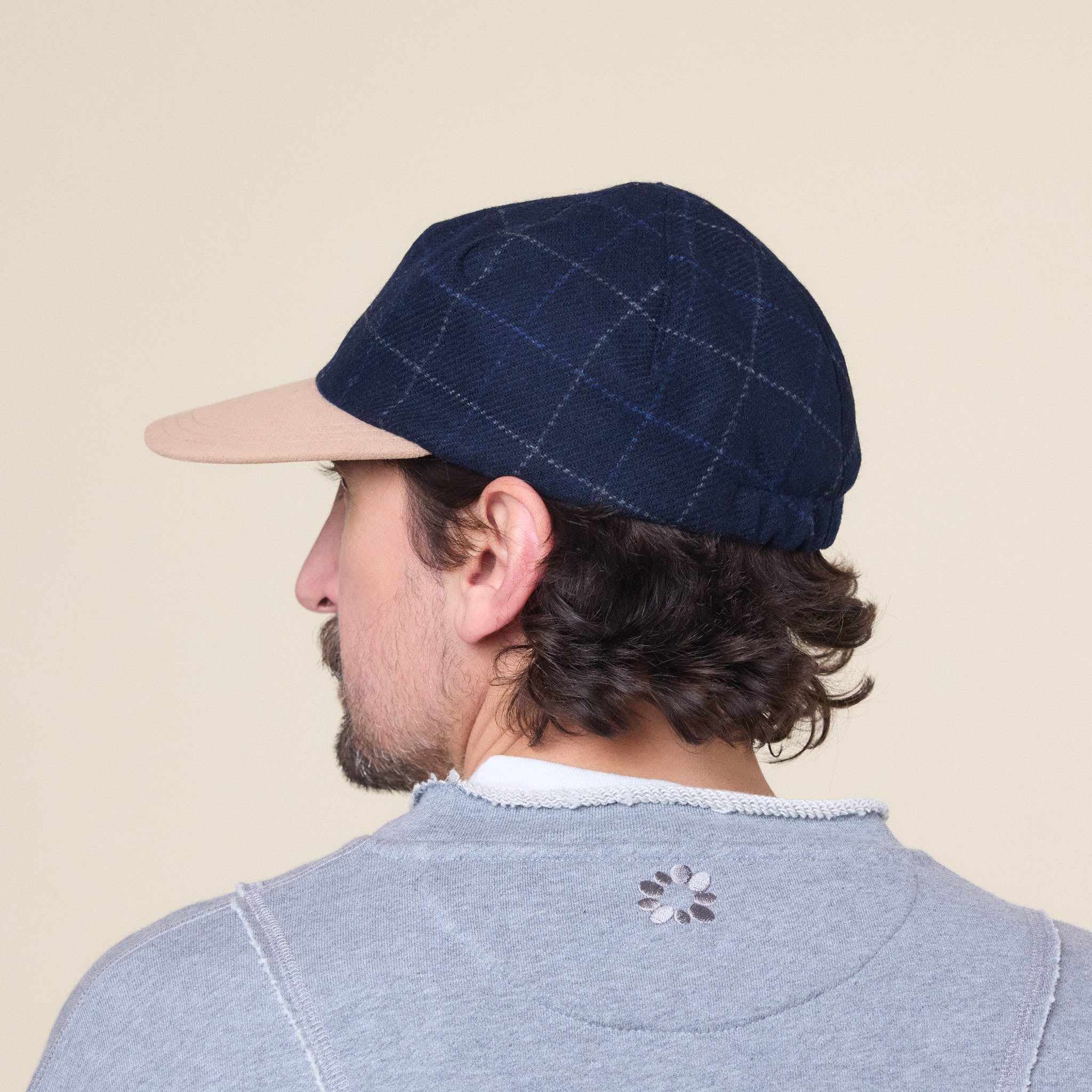 Found Feather - 1 Panel Tweed Cap - Blue Tartan