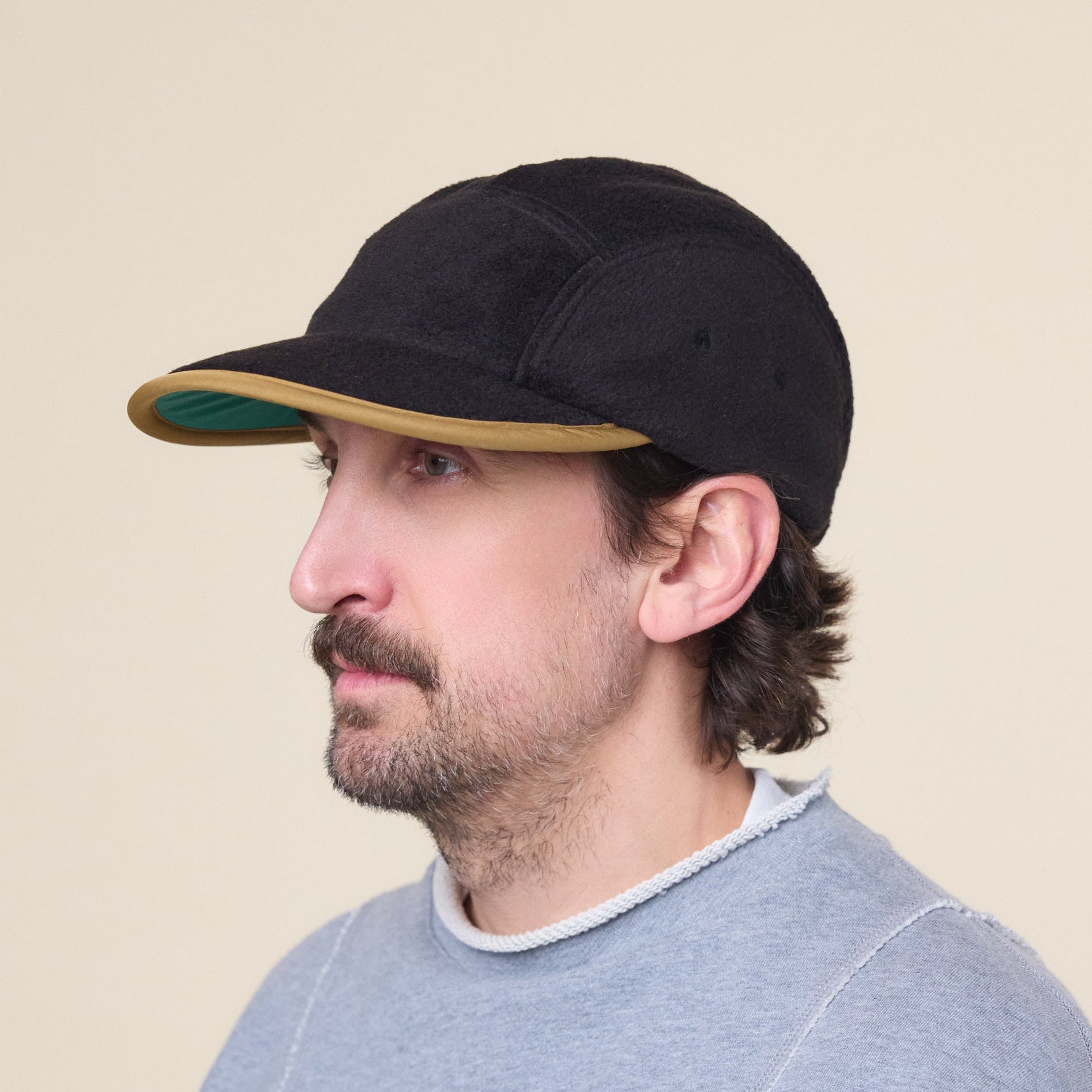 Found Feather - 5 Panel Polar Fleece Jet Cap - Black Brown