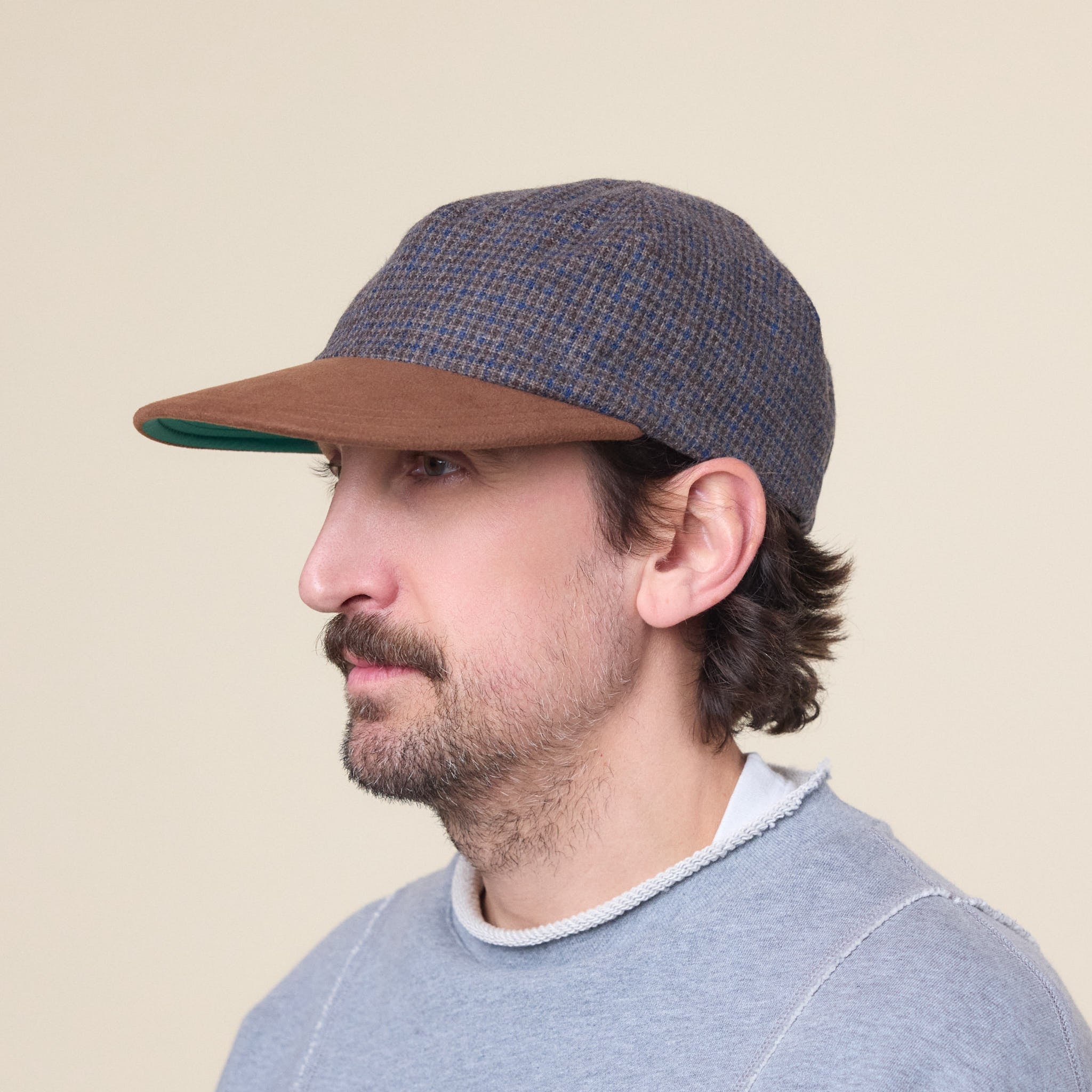 Found Feather - 1 Panel Tweed Cap - Brown Check