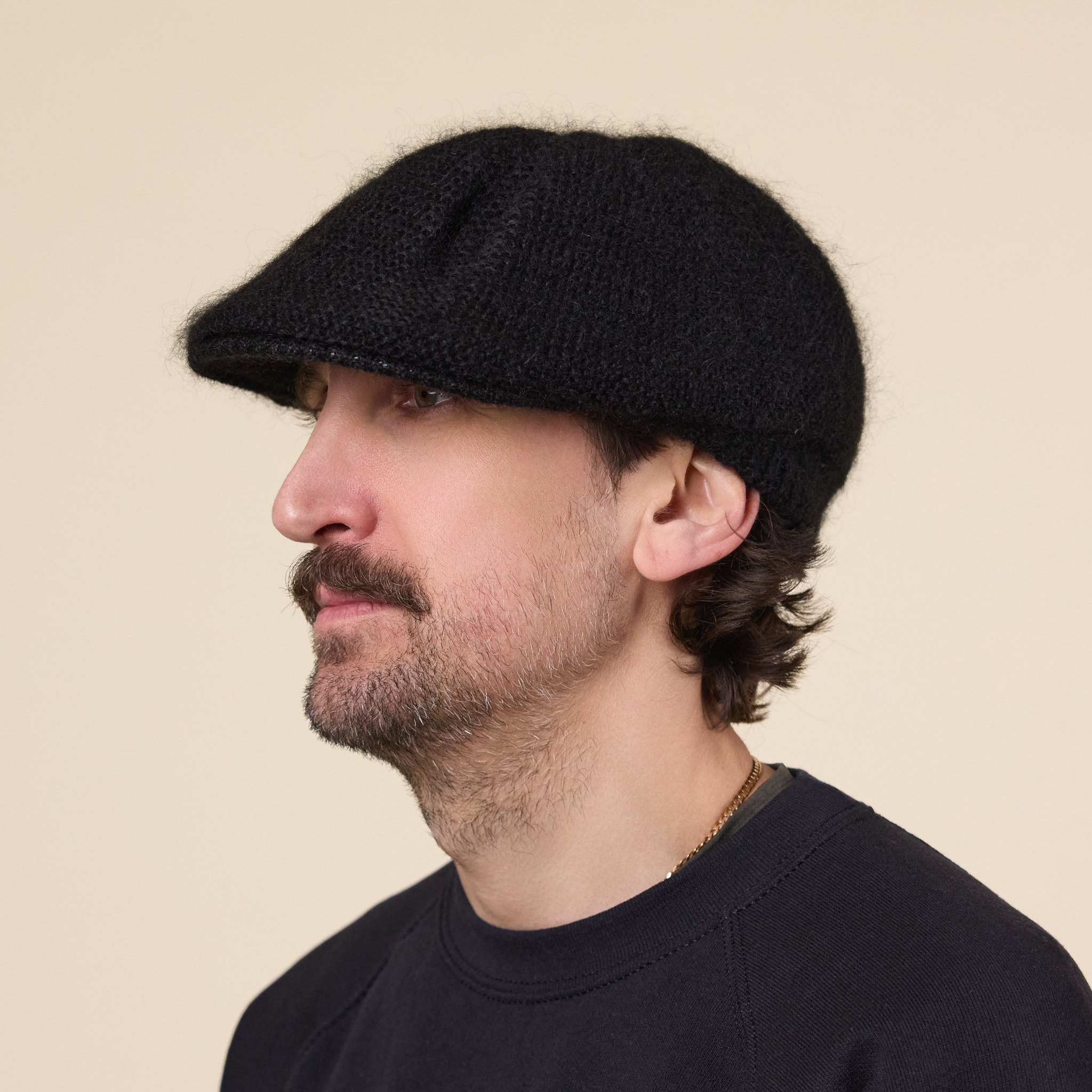 Found Feather - Mohair Driving Hat - Black