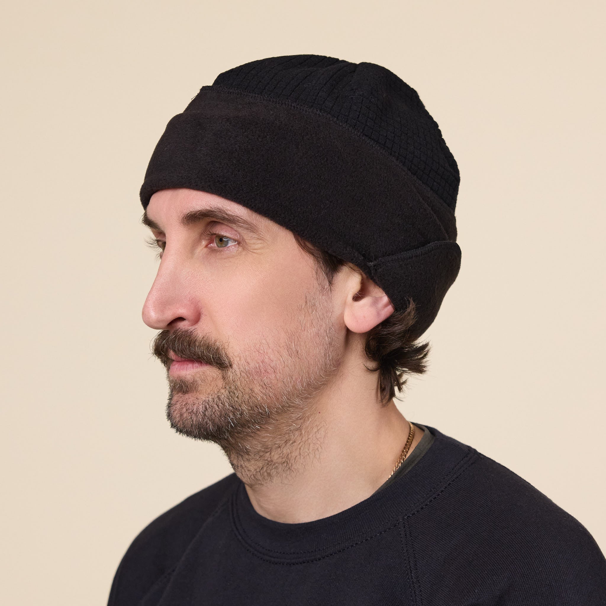 Found Feather - City Beanie Grid x Fleece - Black