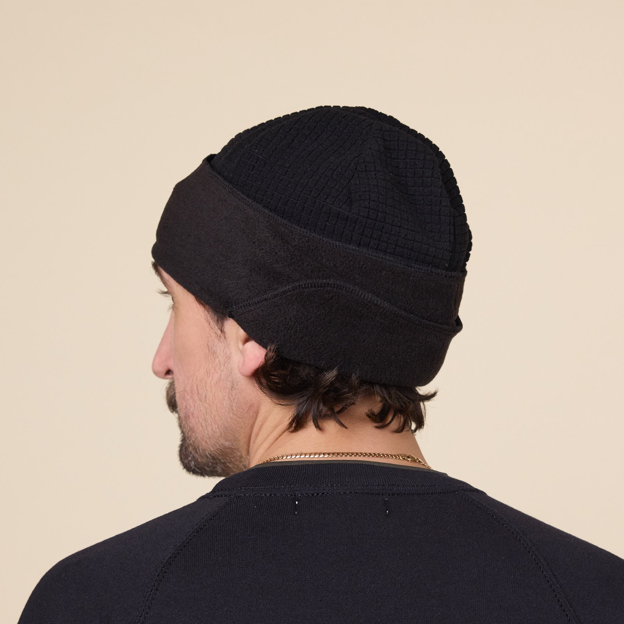 Found Feather - City Beanie Grid x Fleece - Black