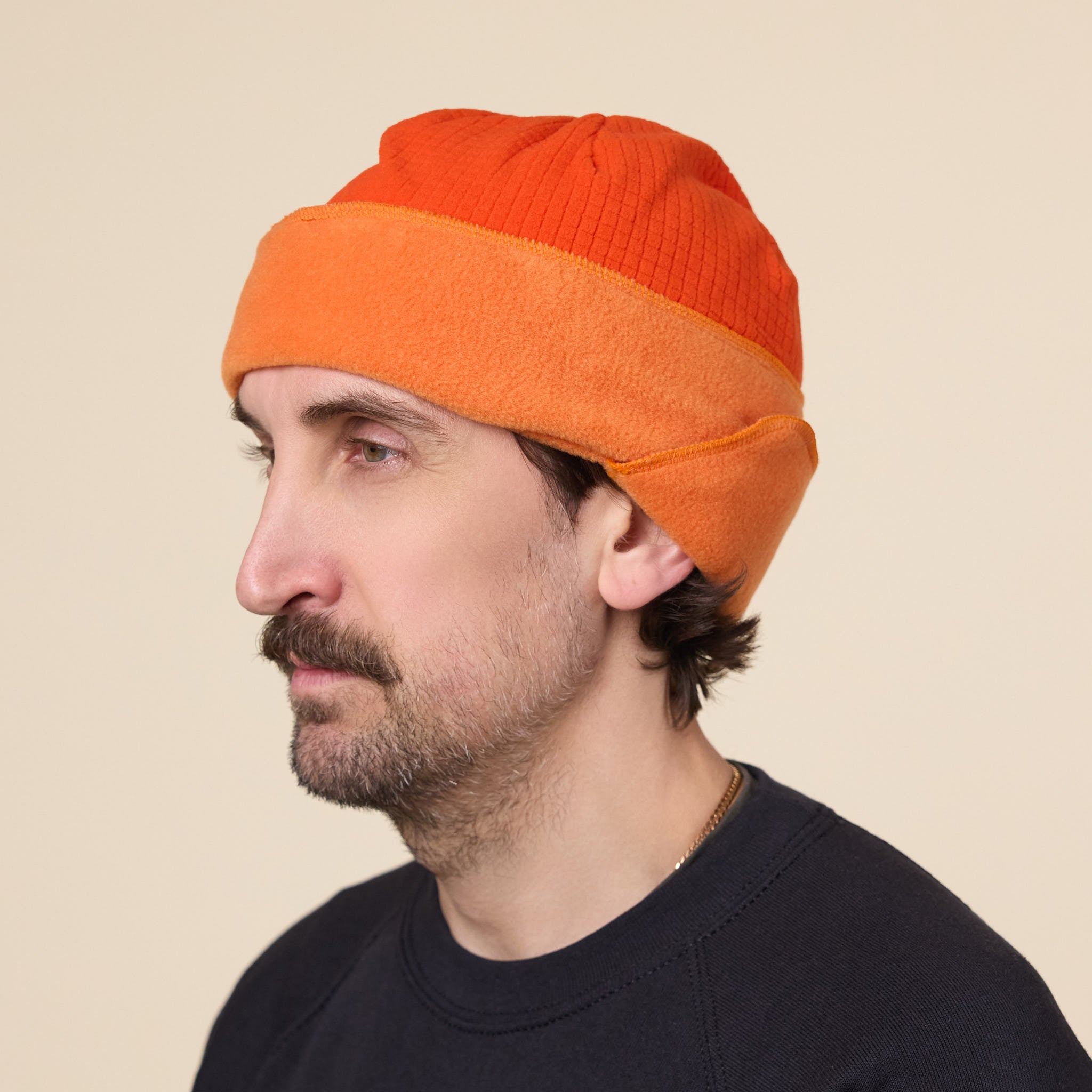 Found Feather - City Beanie Grid x Fleece - Orange