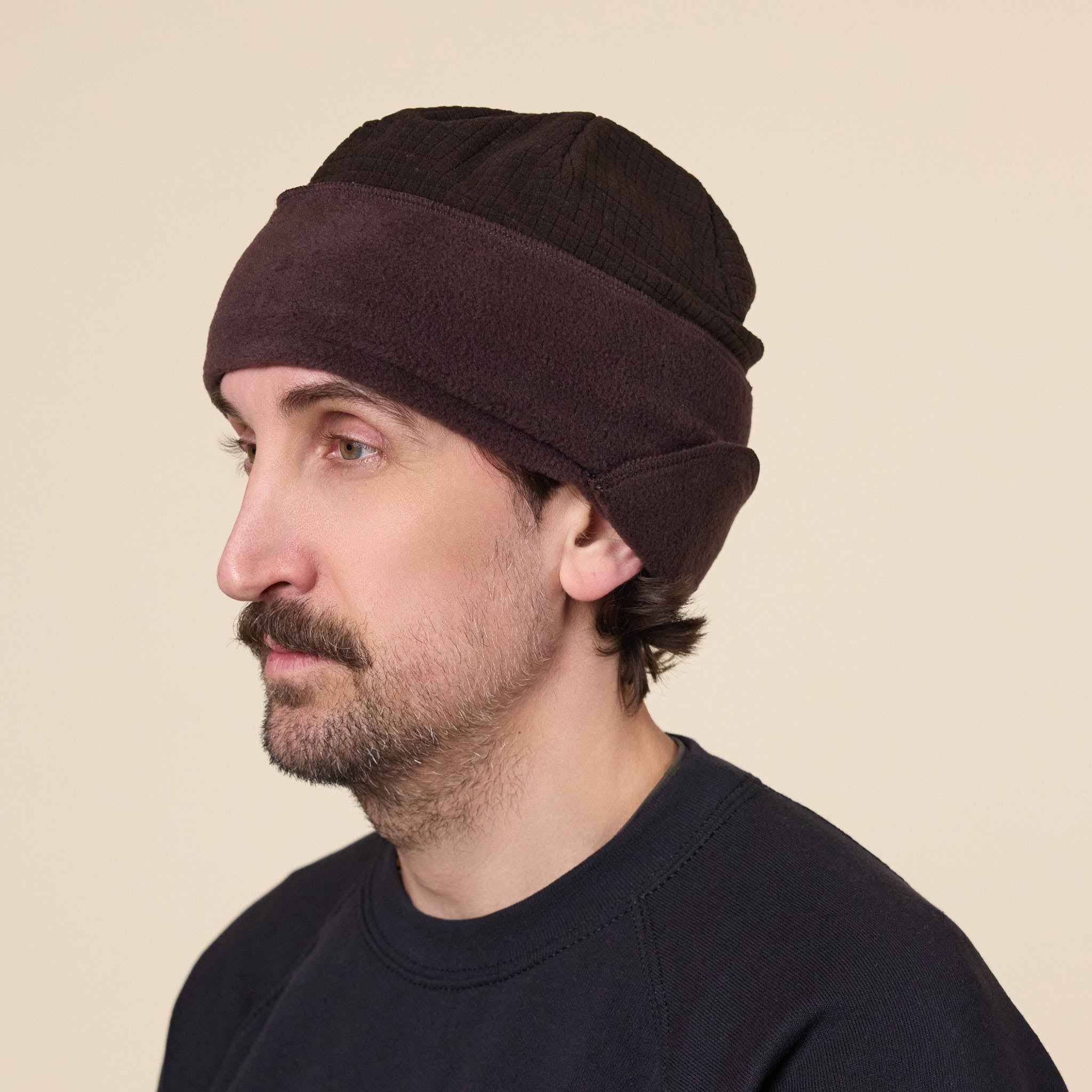 Found Feather - City Beanie Grid x Fleece - Brown
