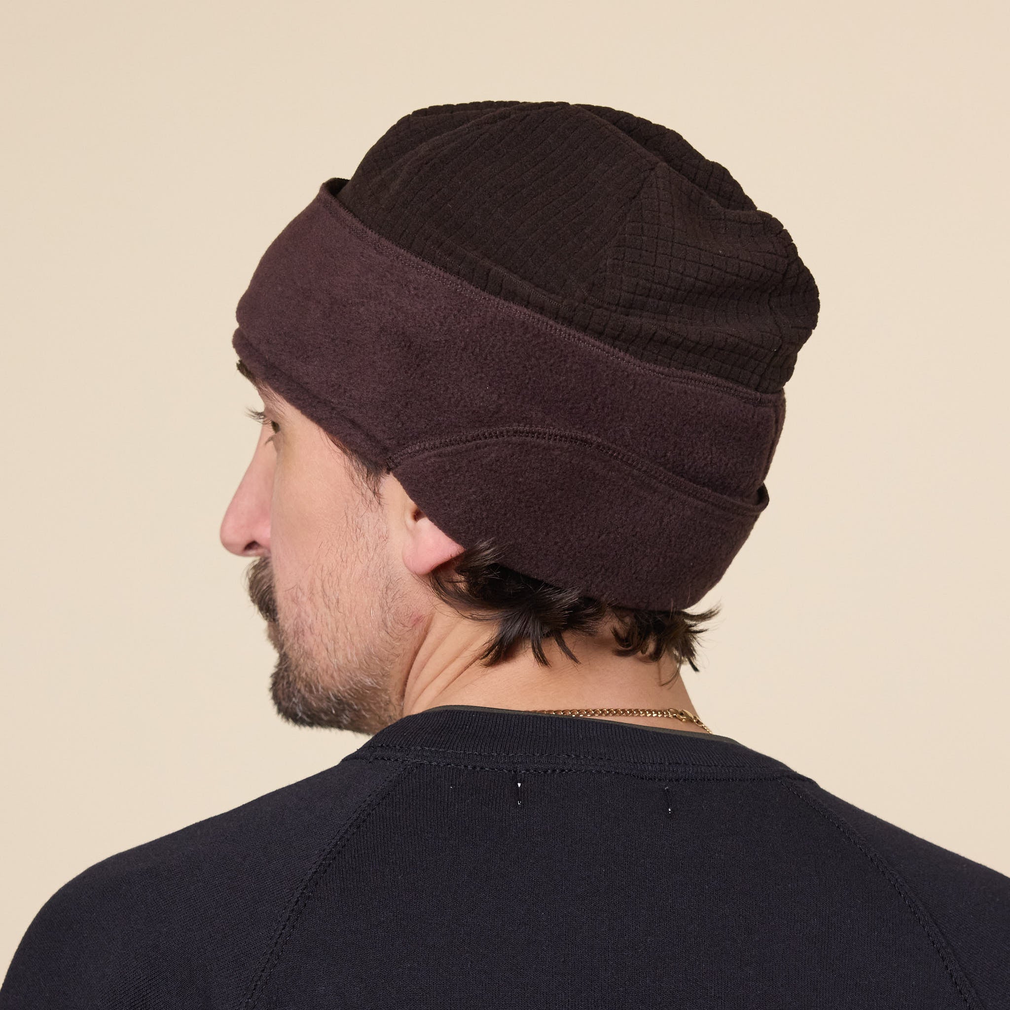 Found Feather - City Beanie Grid x Fleece - Brown