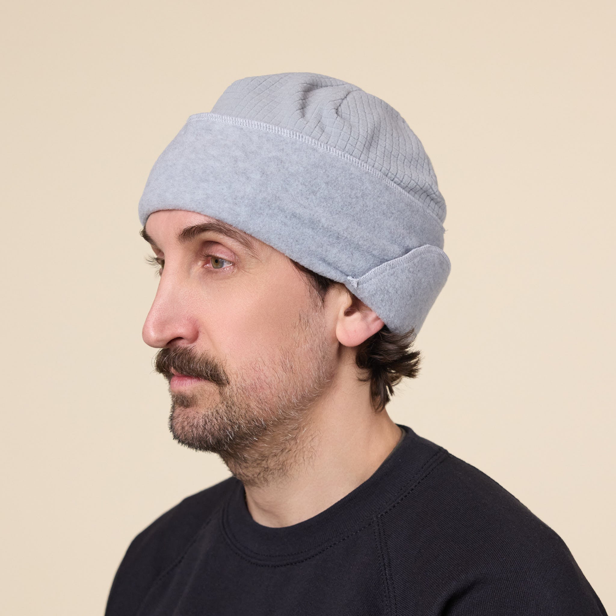 Found Feather - City Beanie Grid x Fleece - Grey