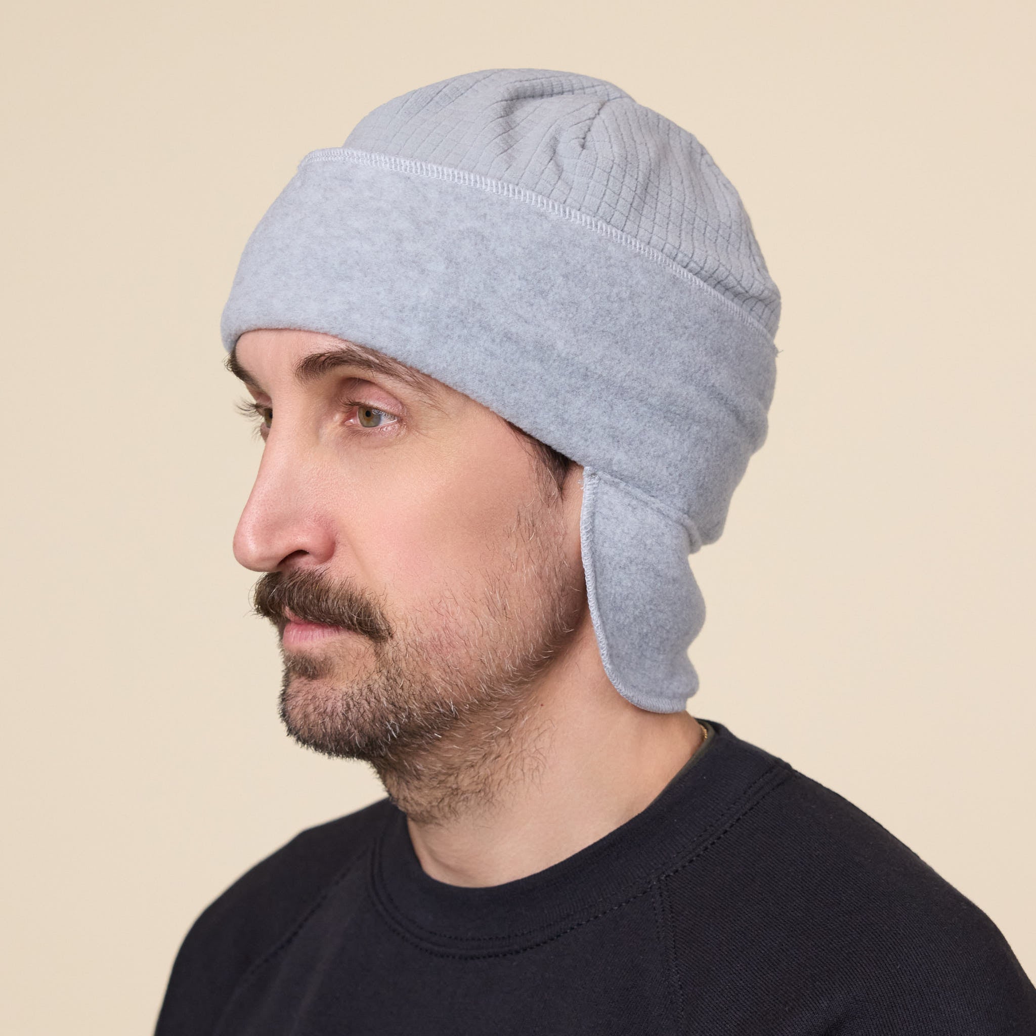 Found Feather - City Beanie Grid x Fleece - Grey