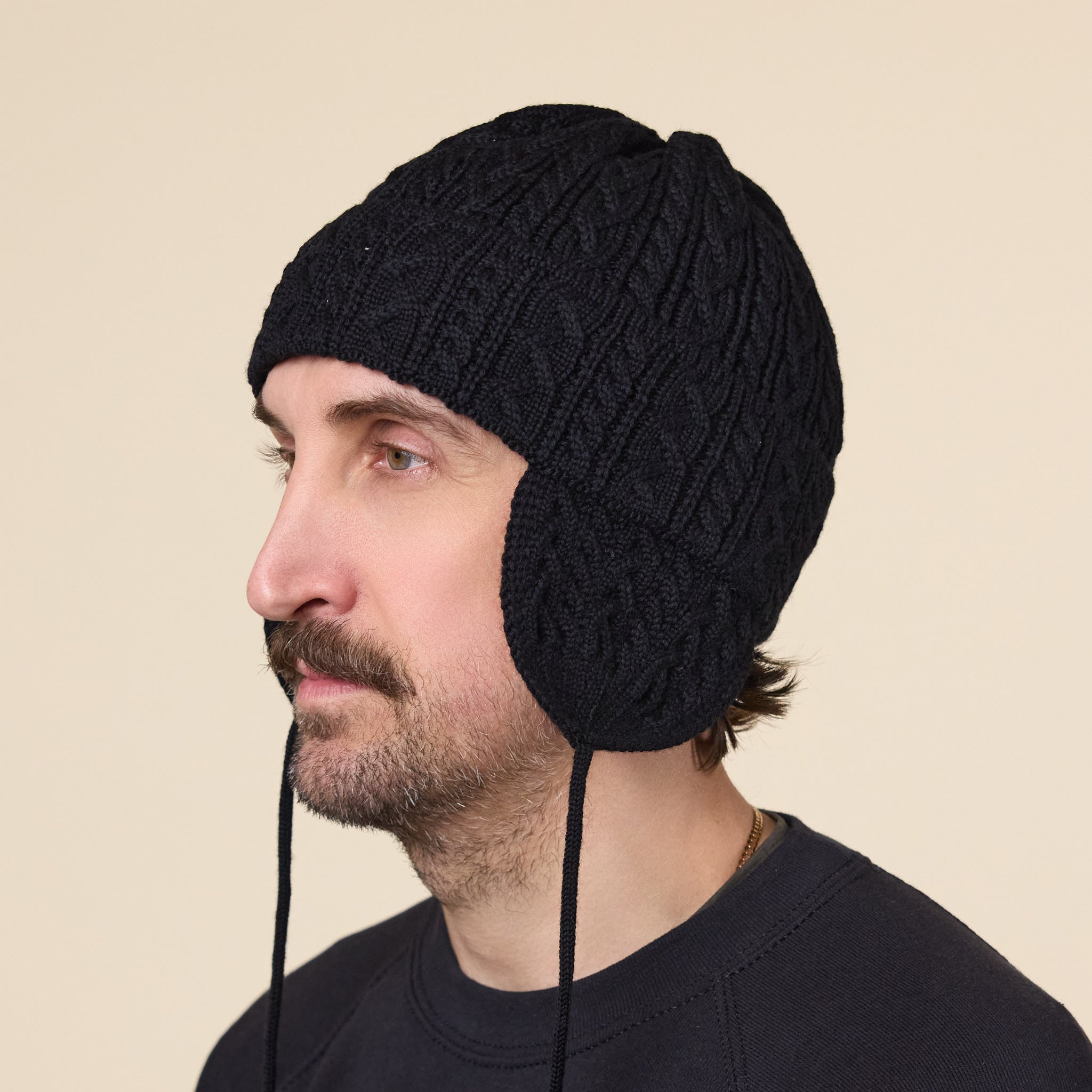 Found Feather - Elias Knit Merino Flight Cap - Black
