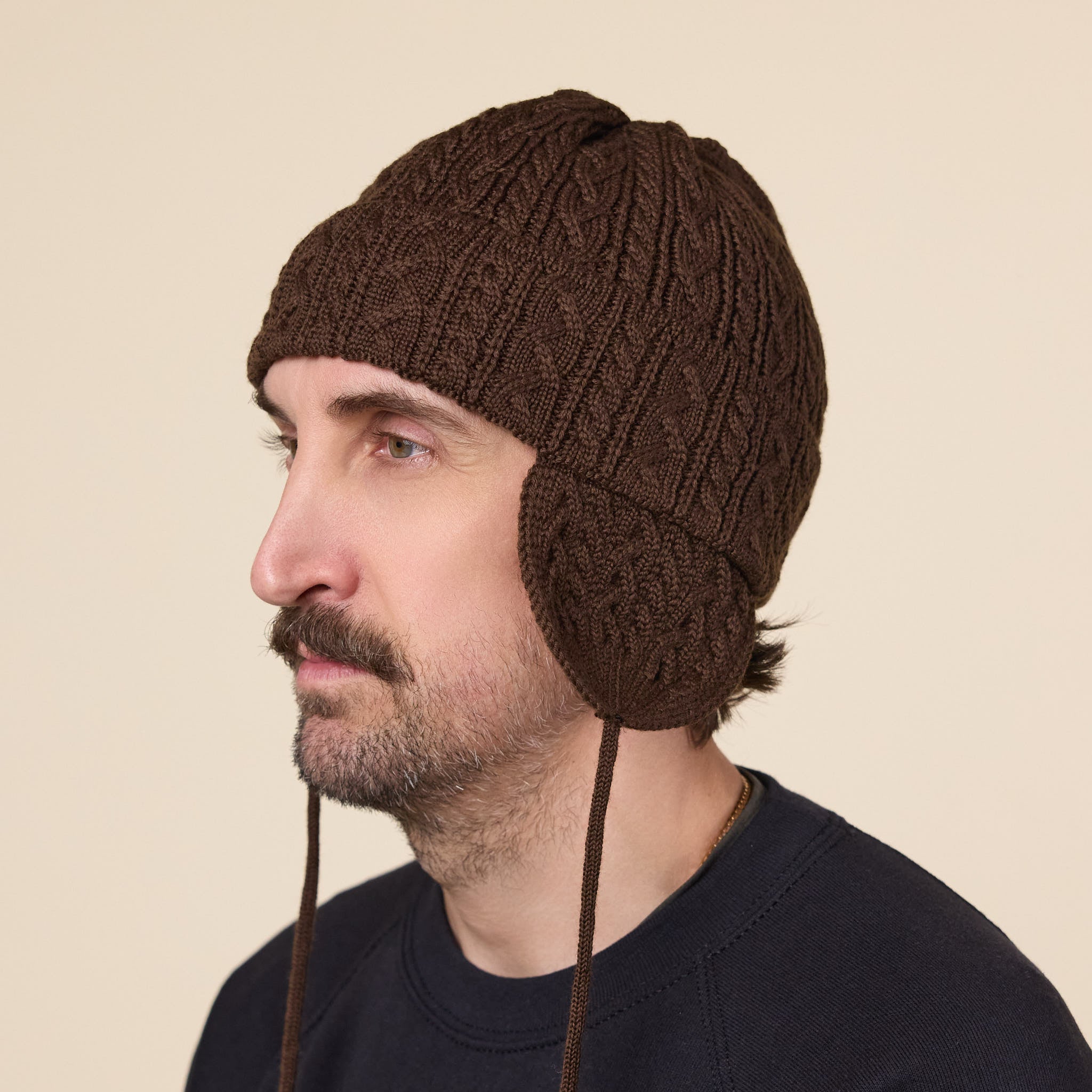 Found Feather - Elias Knit Merino Flight Cap - Brown