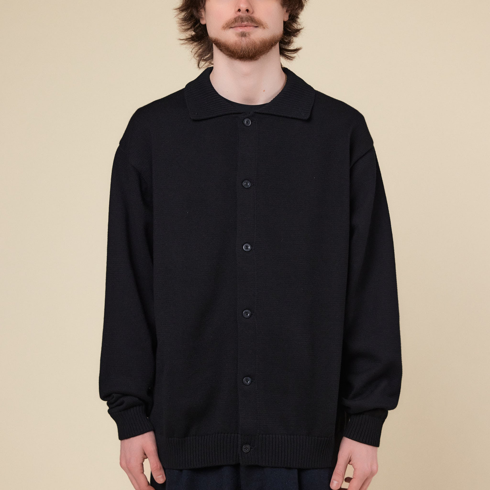 Still by Hand - Knit Polo Sweater - Black