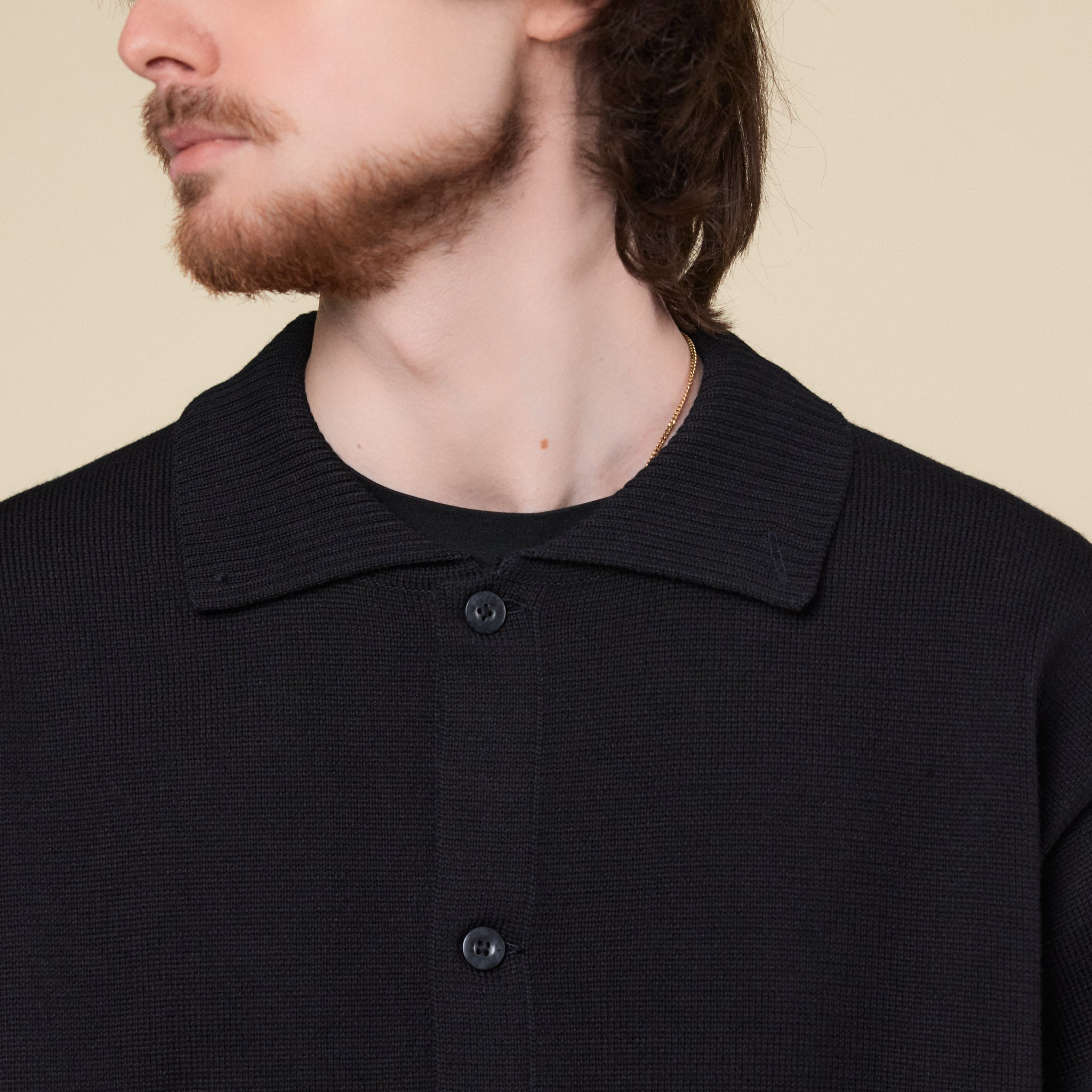 Still by Hand - Knit Polo Sweater - Black