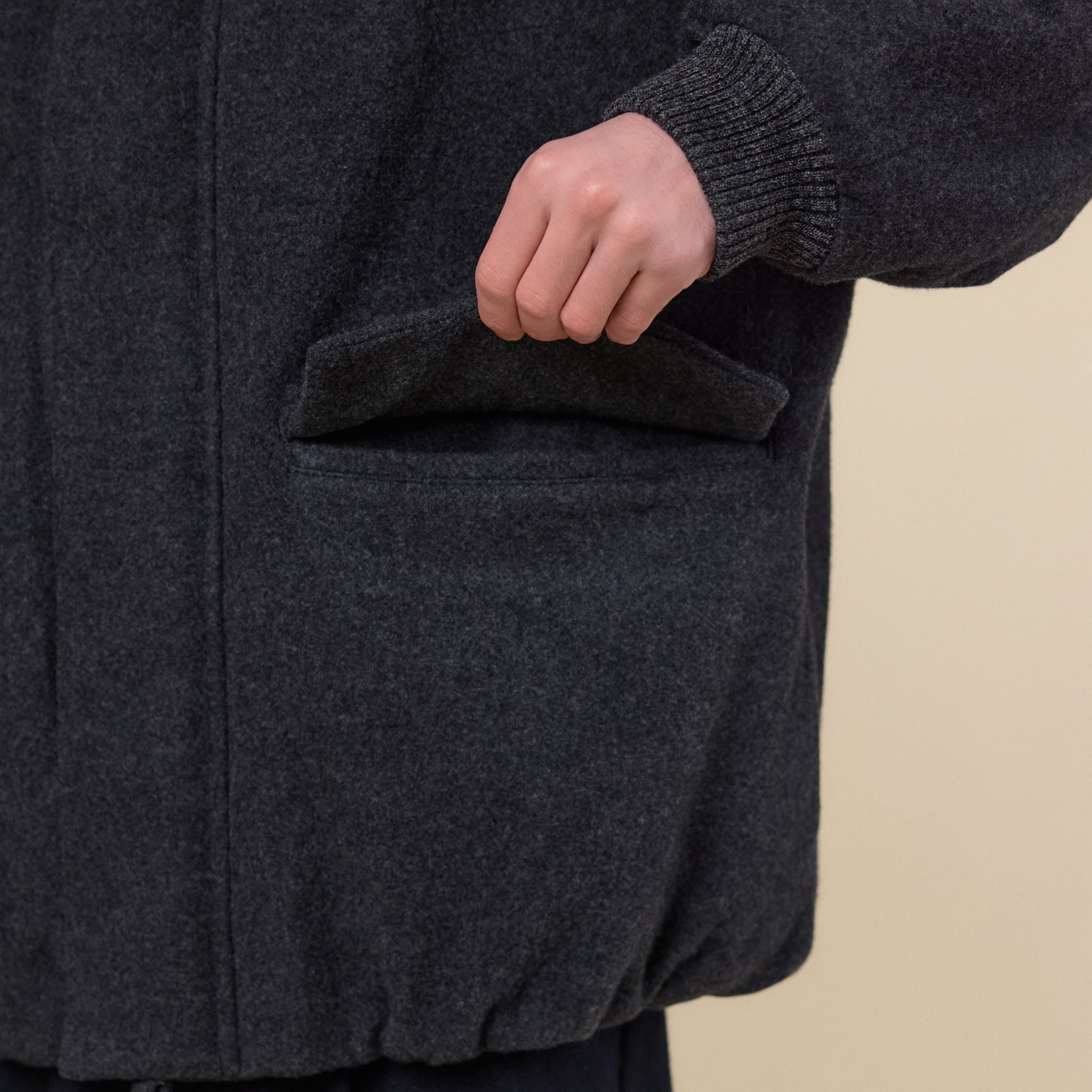 Still by Hand - Lambs Wool Insulated Blouson Jacket - Charcoal