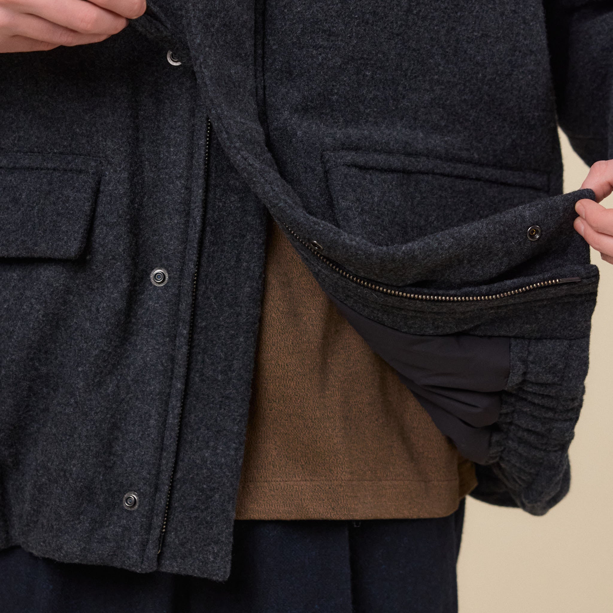 Still by Hand - Lambs Wool Insulated Blouson Jacket - Charcoal