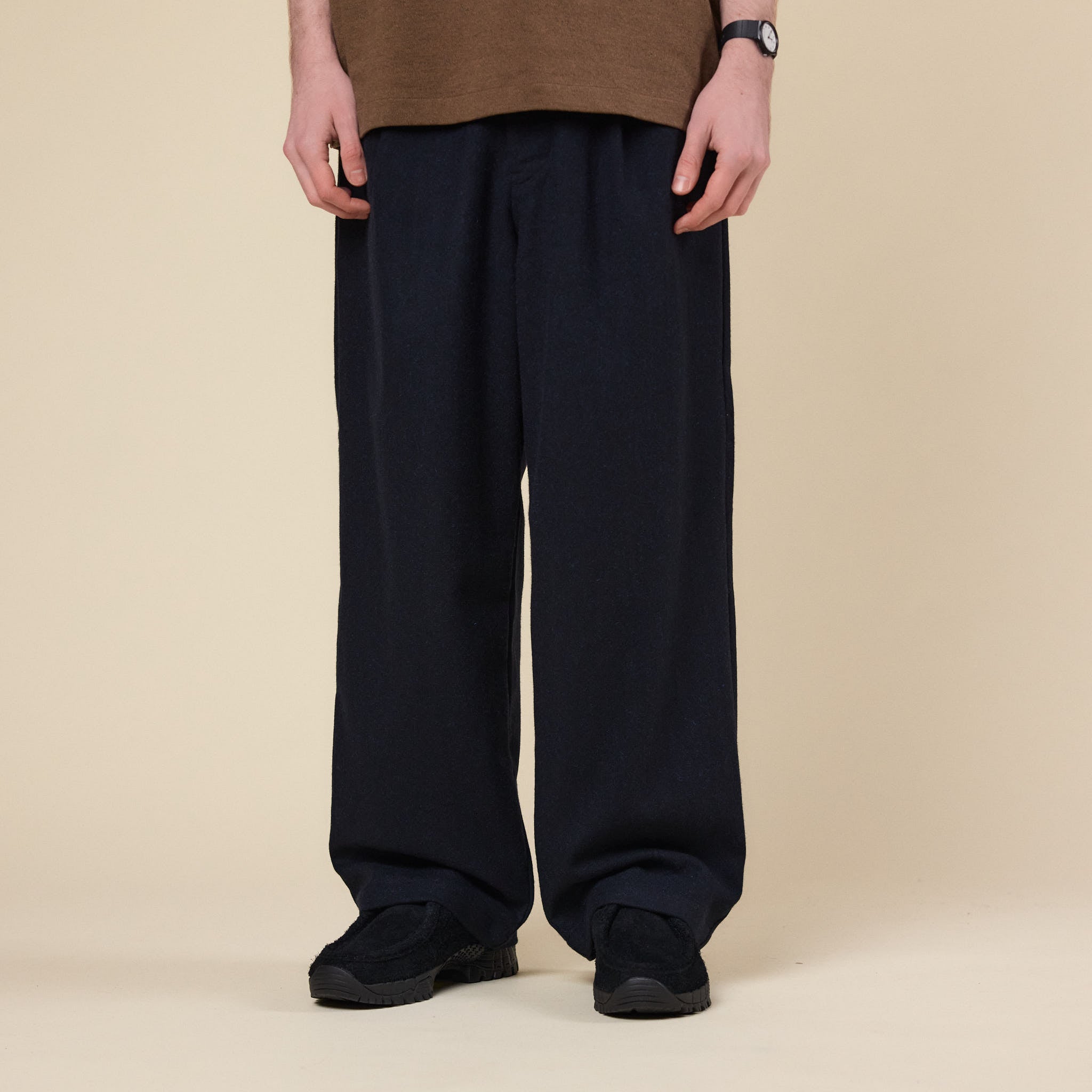 Still by Hand - Wide Wool Pants - Black Navy