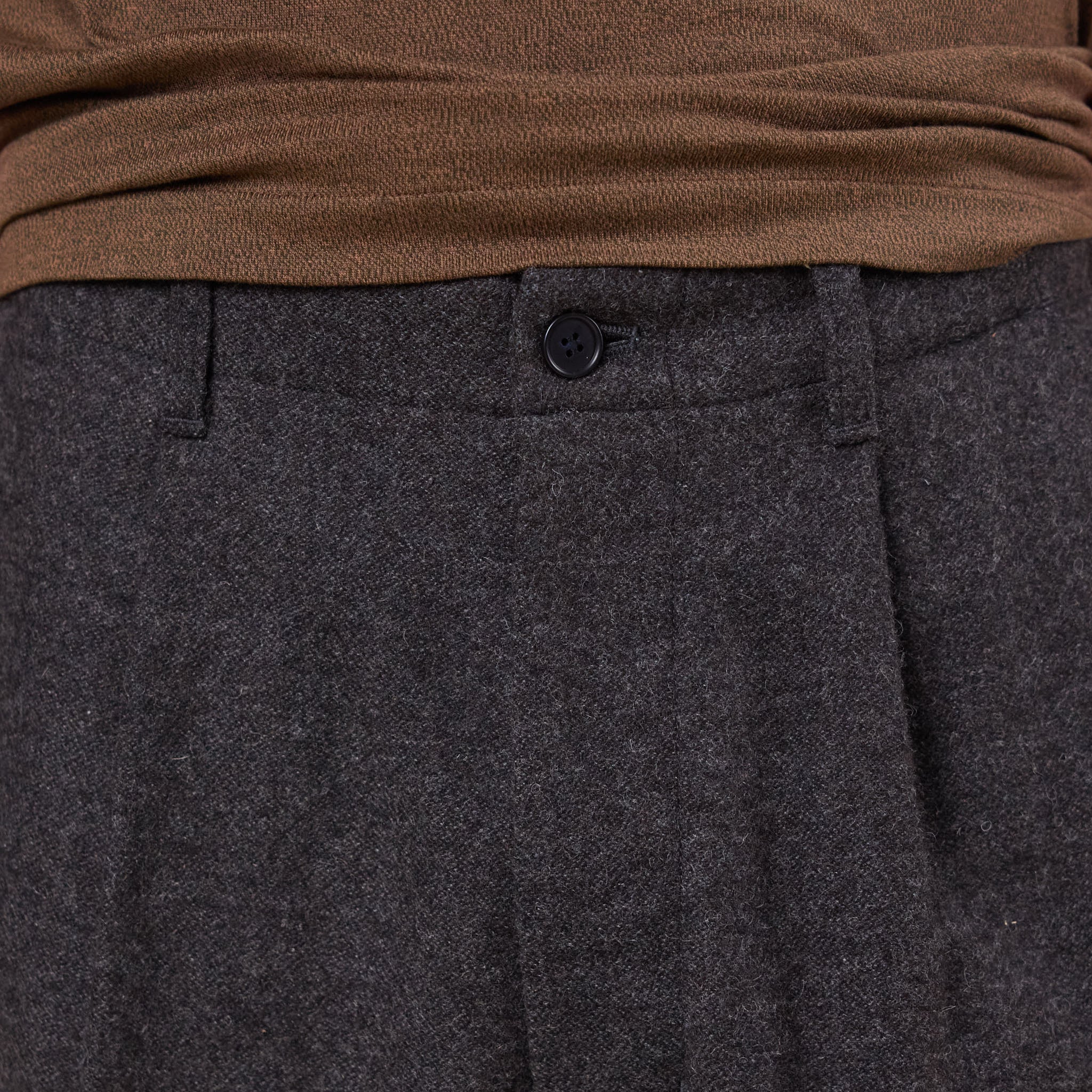 Still by Hand - Wide Wool Pants - Brown Charcoal