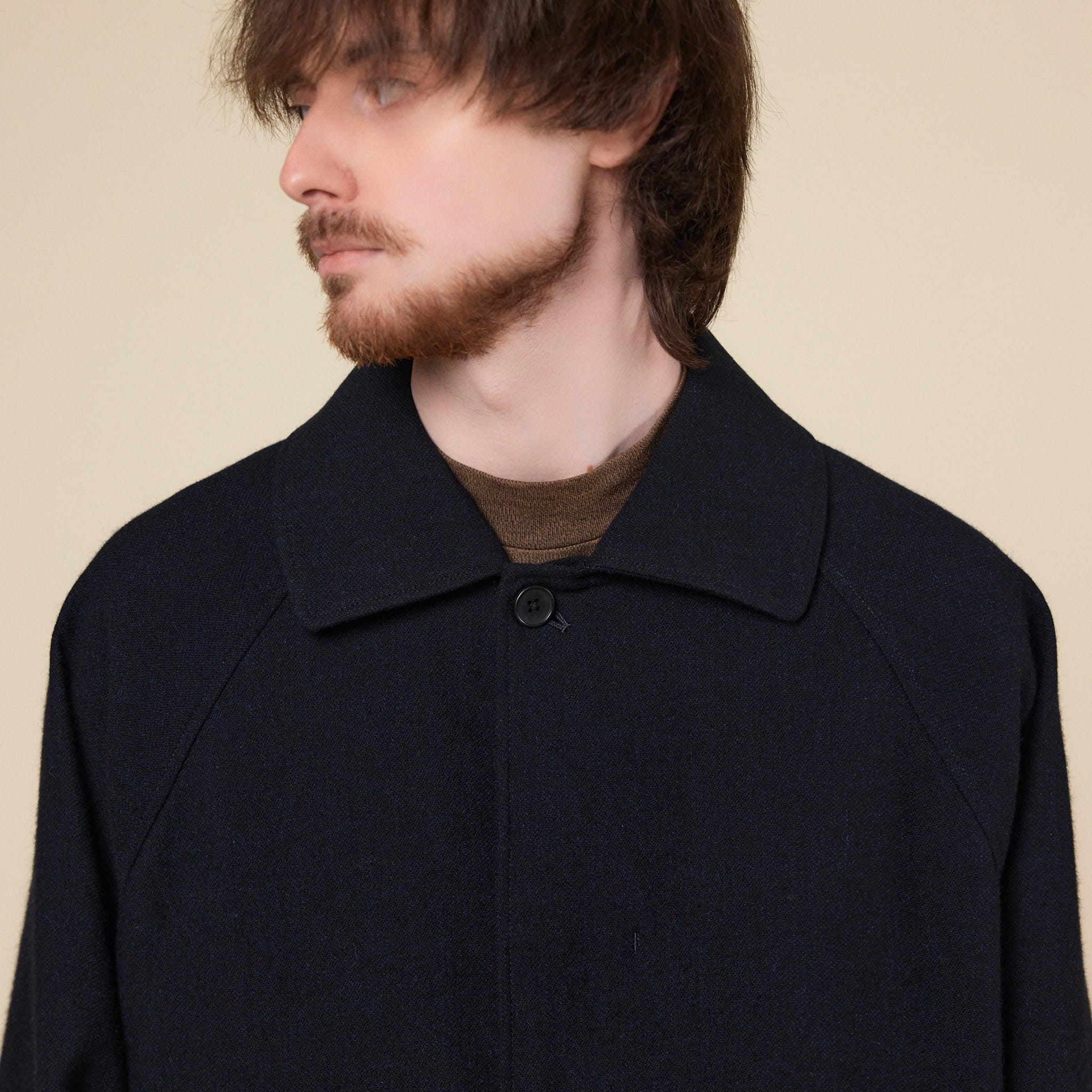 Still by Hand - Wool Balmacaan Coat - Black Navy