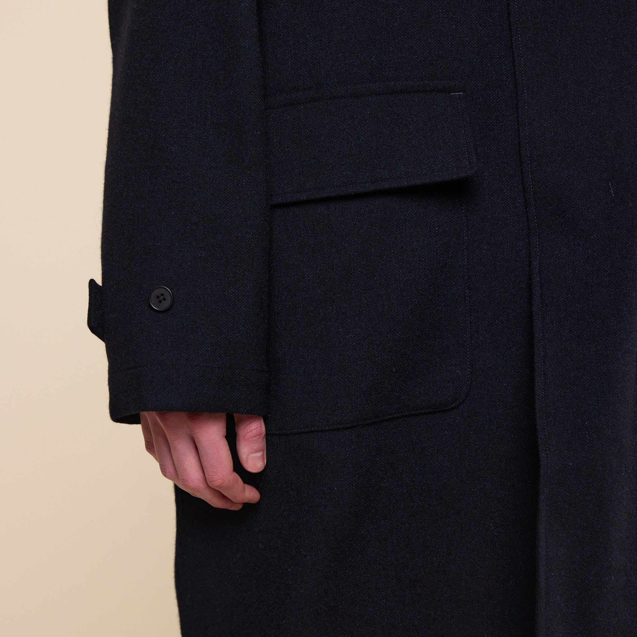 Still by Hand - Wool Balmacaan Coat - Black Navy