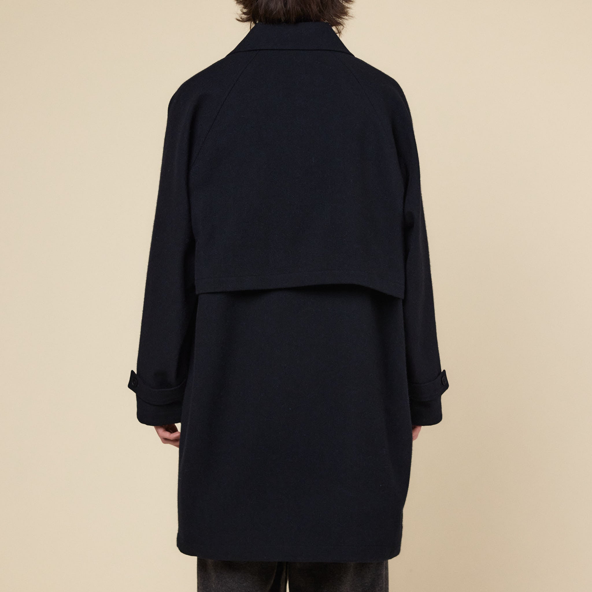 Still by Hand - Wool Balmacaan Coat - Black Navy