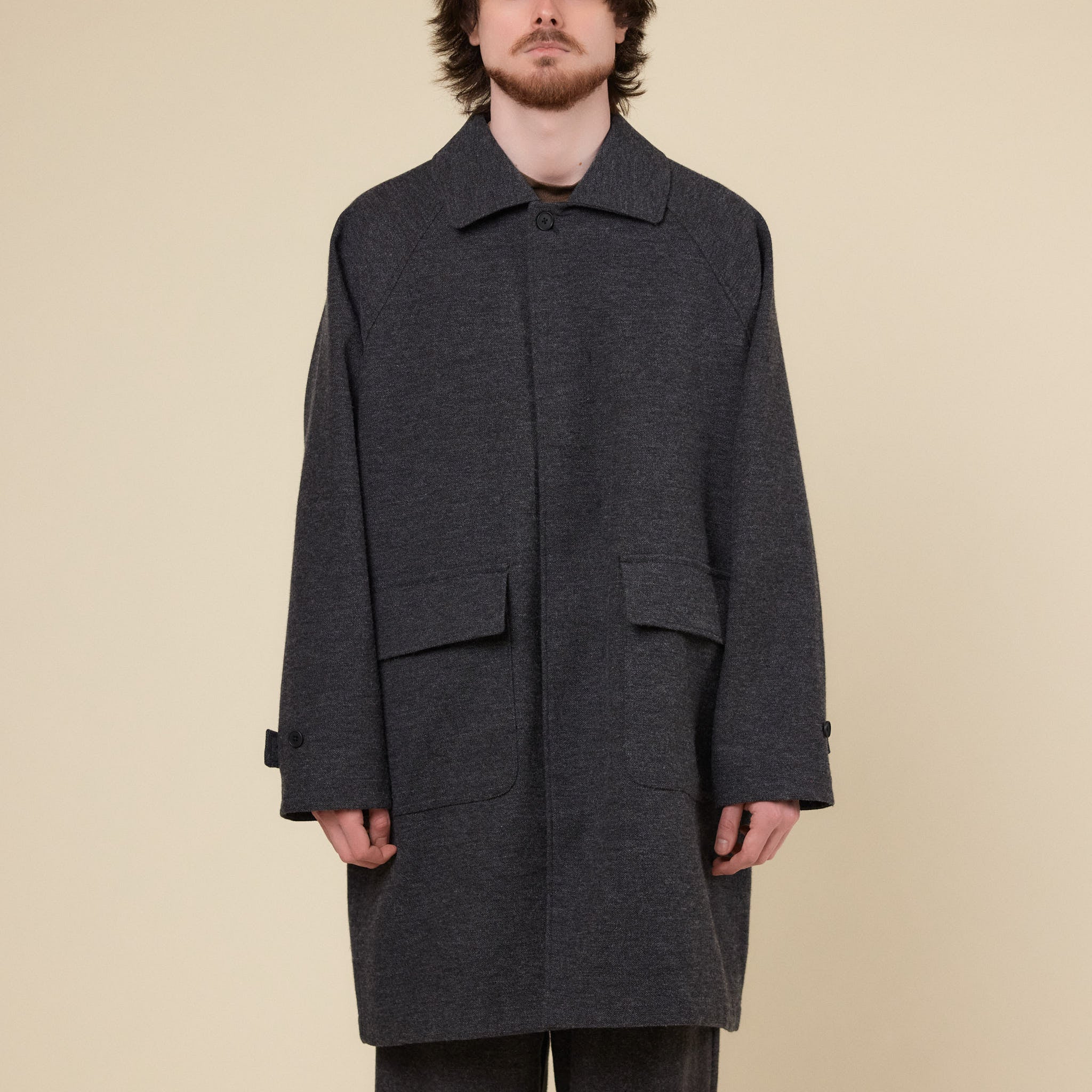 Still by Hand - Wool Balmacaan Coat - Brown Charcoal