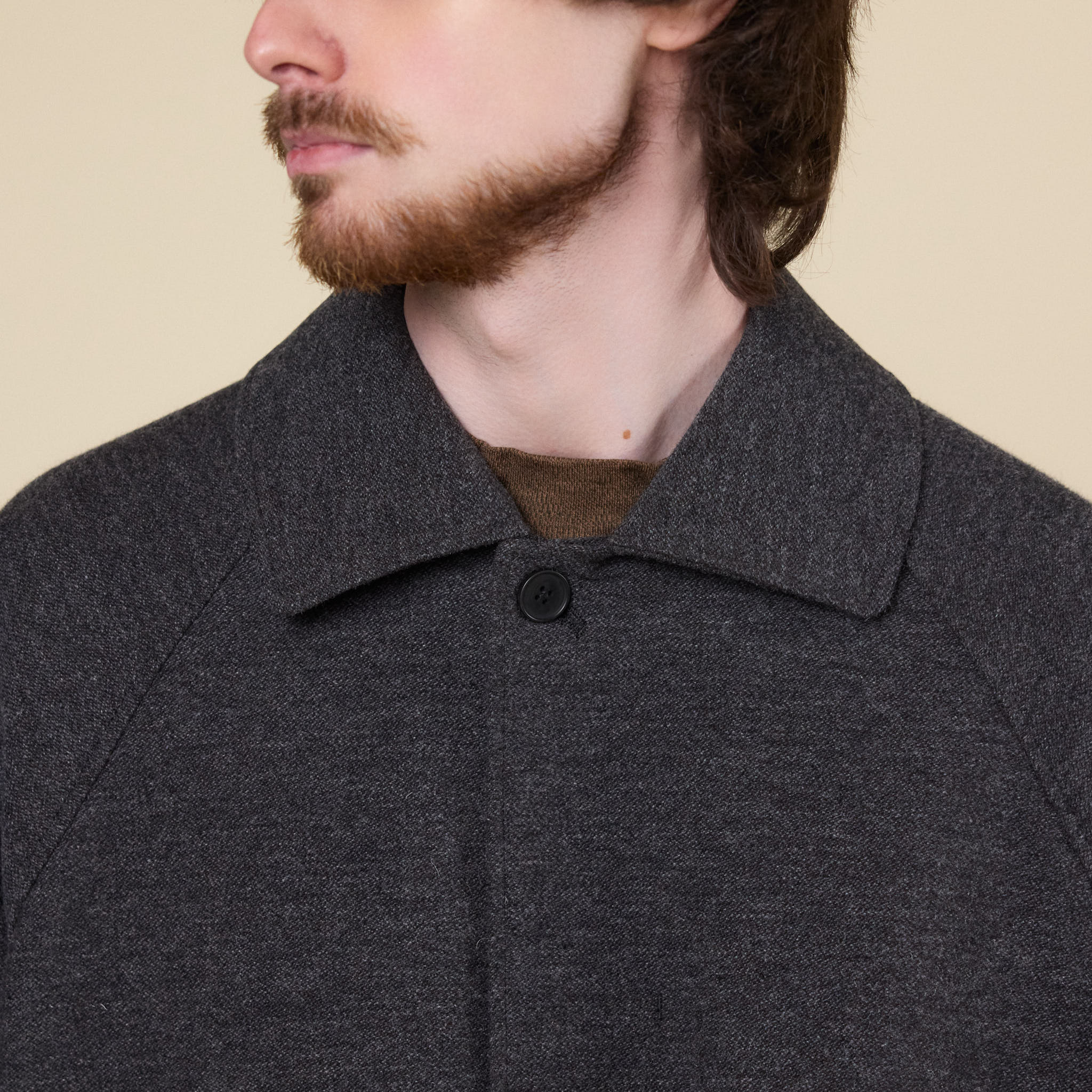 Still by Hand - Wool Balmacaan Coat - Brown Charcoal