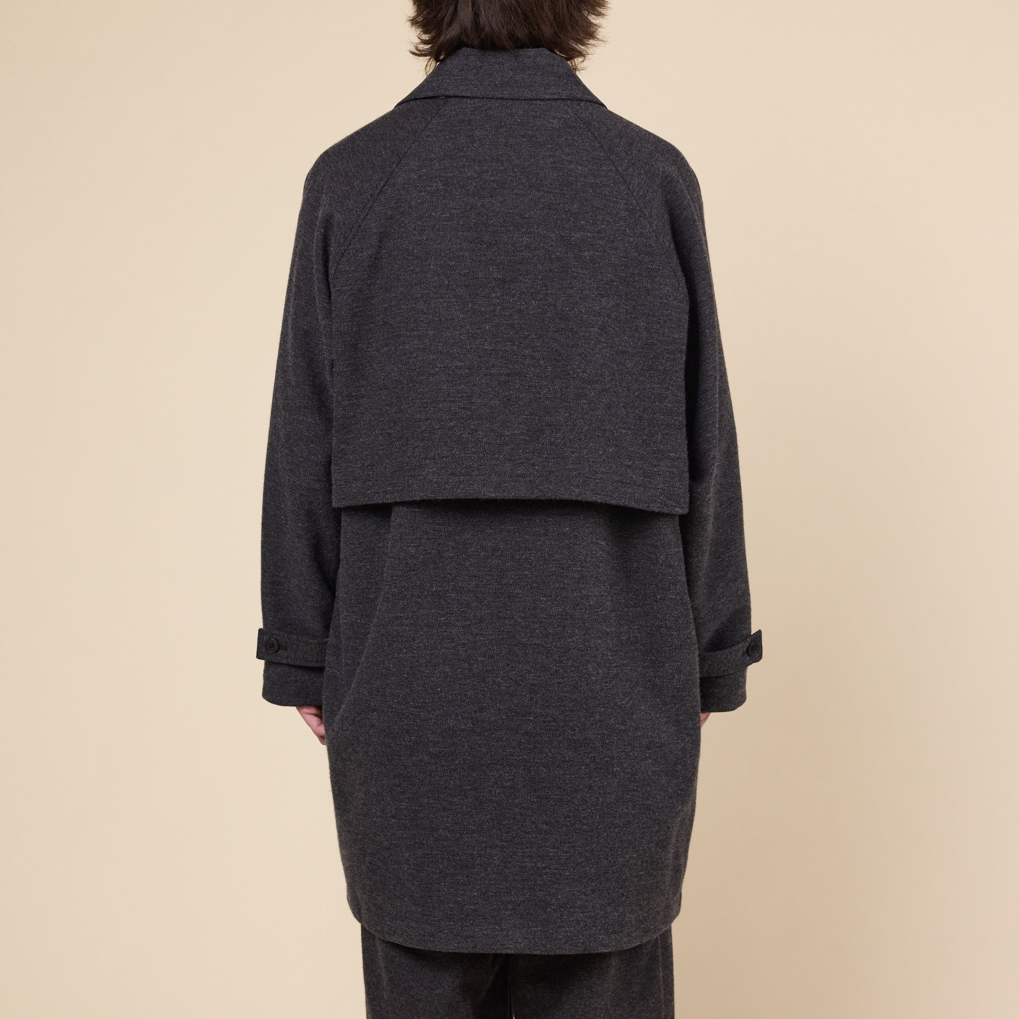 Still by Hand - Wool Balmacaan Coat - Brown Charcoal
