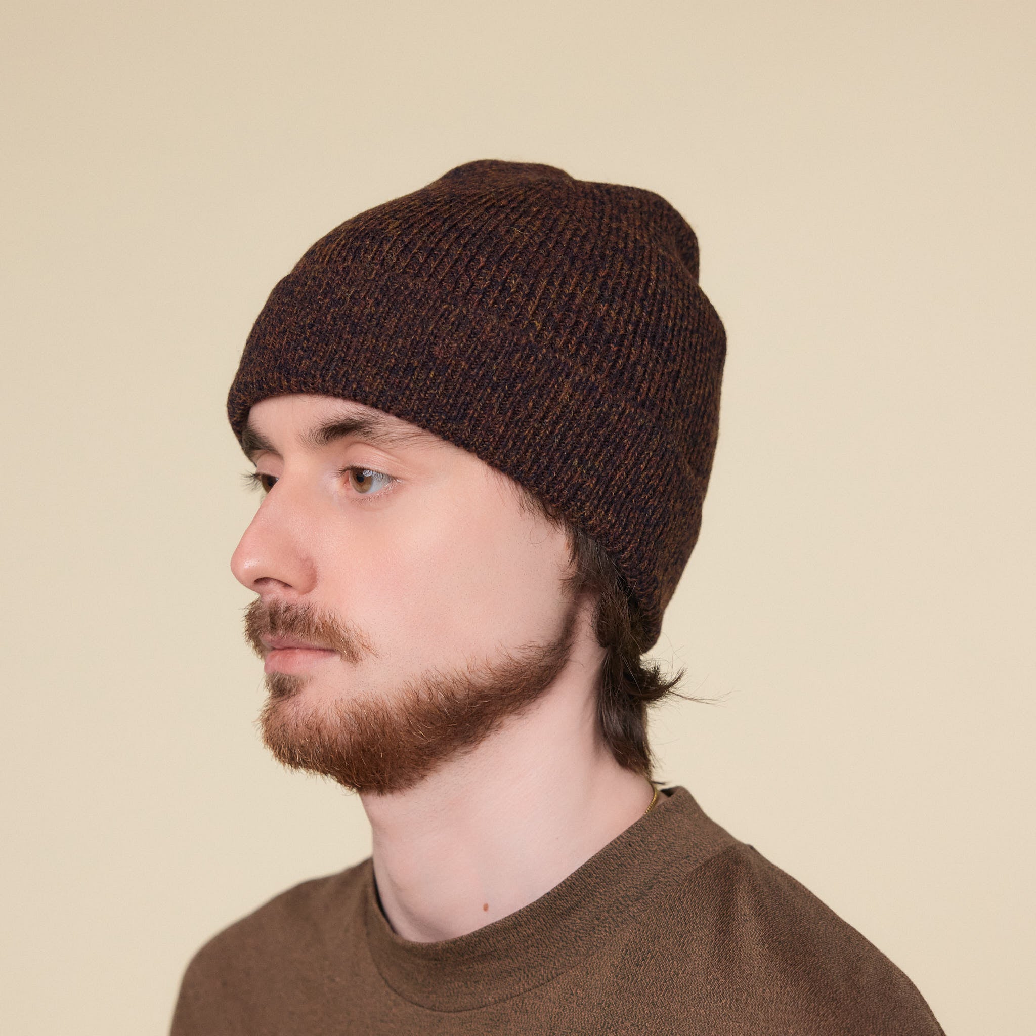 Still by Hand - Knitted Wool Cap - Melange Brown