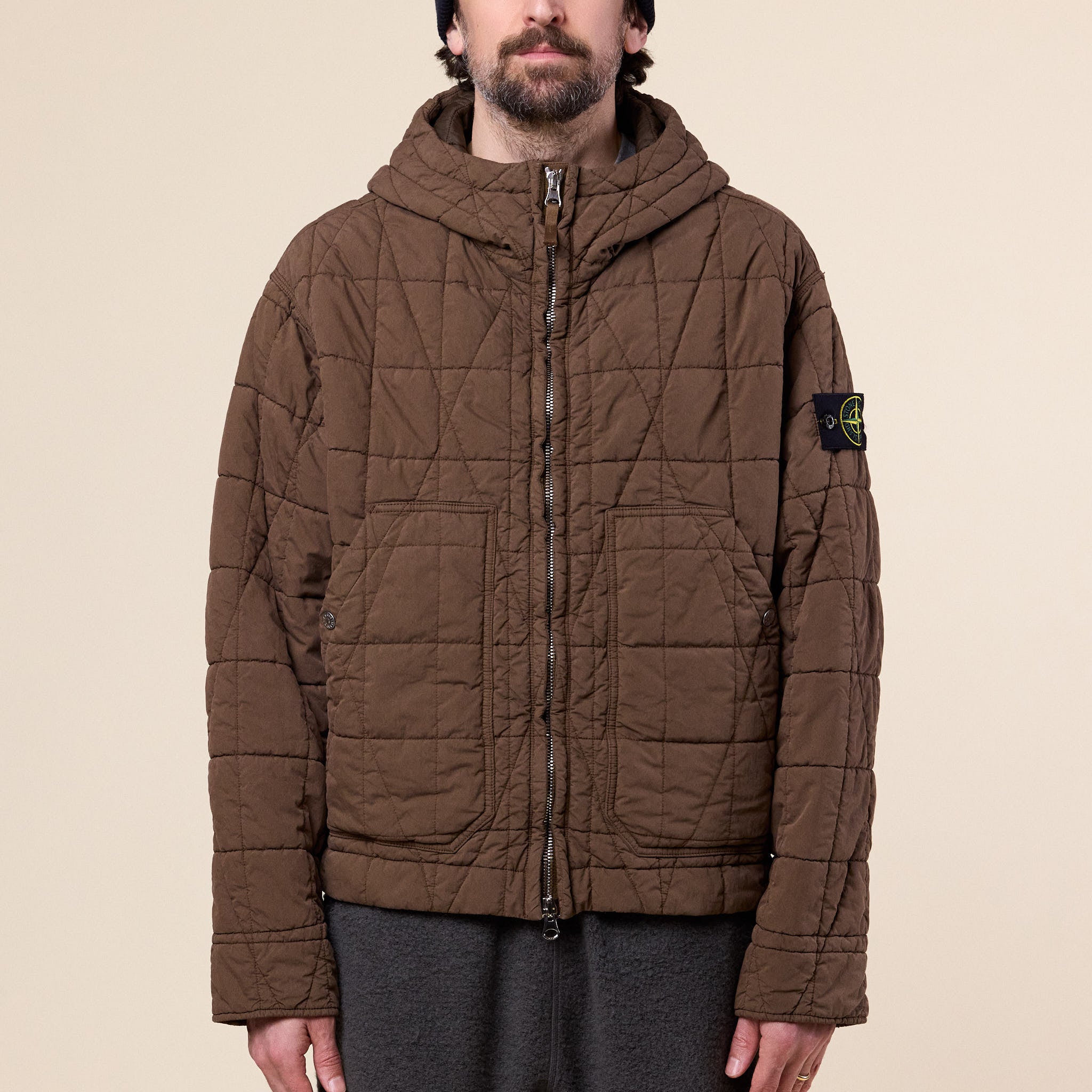 Stone Island - Cotton Nylon Tela Quilted-TC Hooded Jacket - Umber (Brown)