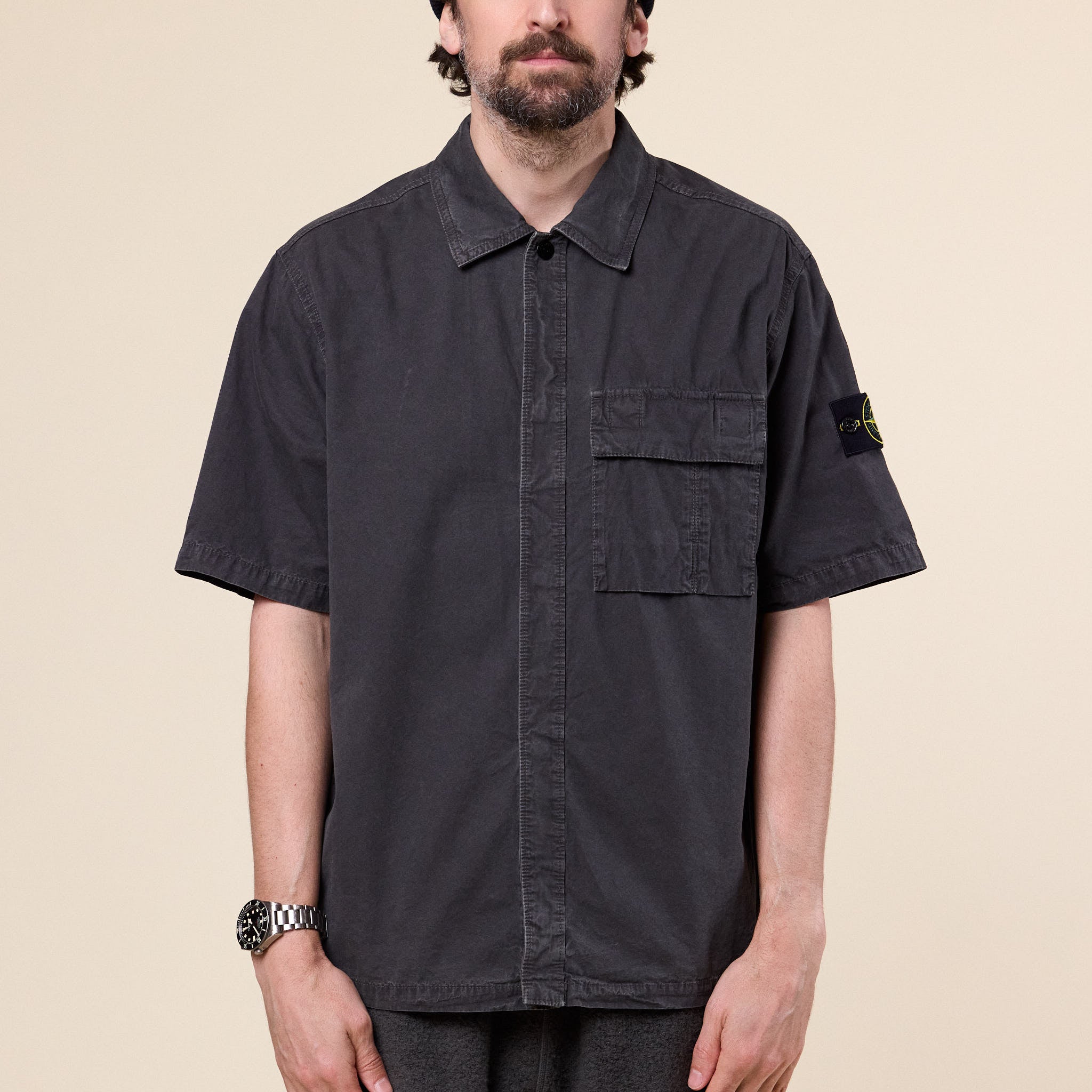 Stone Island - Organic Cotton Canvas "Old Effect" Shirt - Charcoal Grey