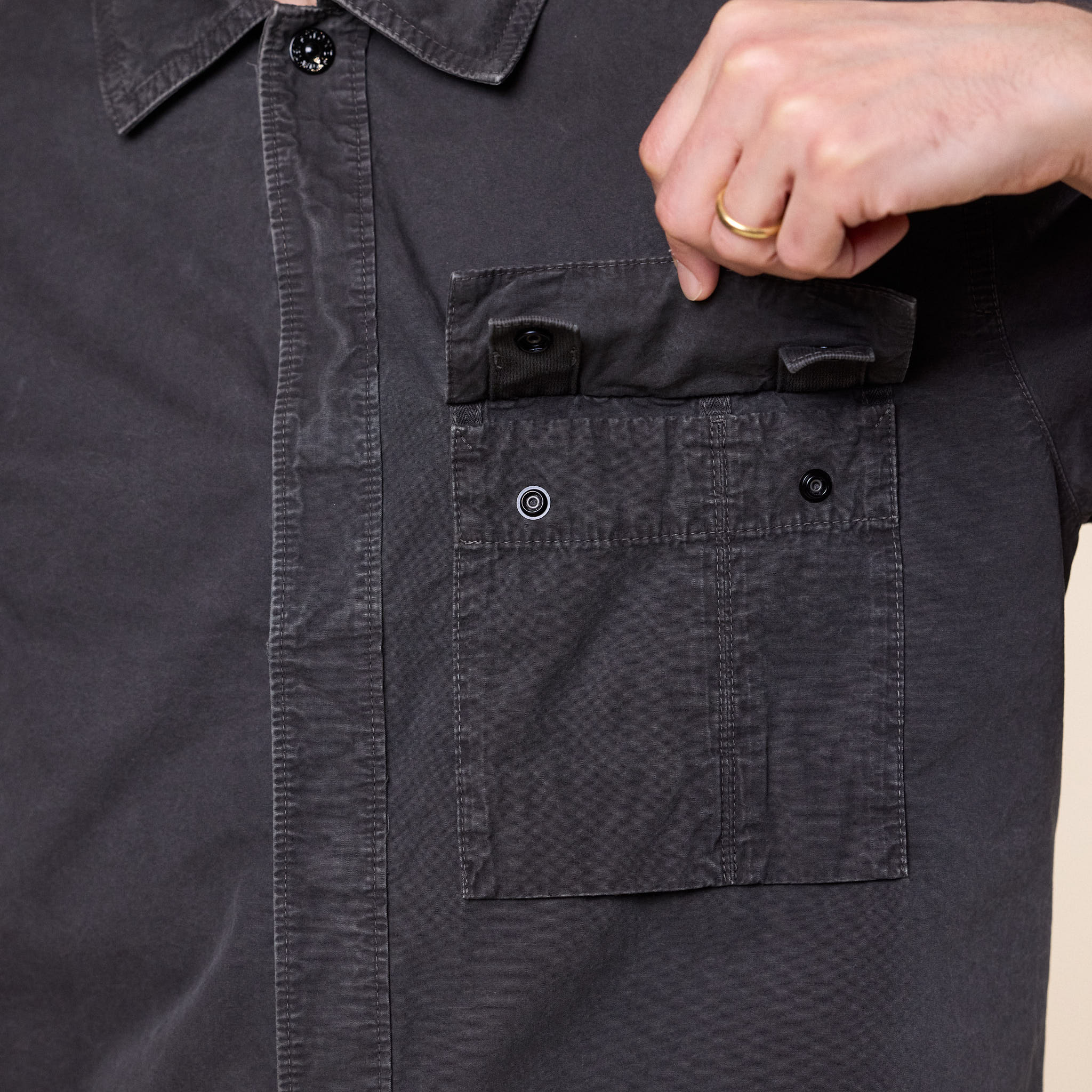 Stone Island - Organic Cotton Canvas "Old Effect" Shirt - Charcoal Grey