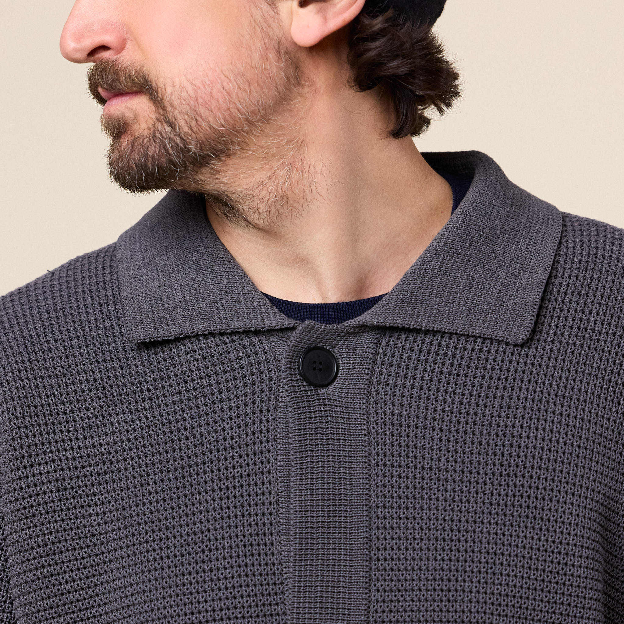 Still by Hand - Paper Mixed Blouson Cardigan - Brown Charcoal