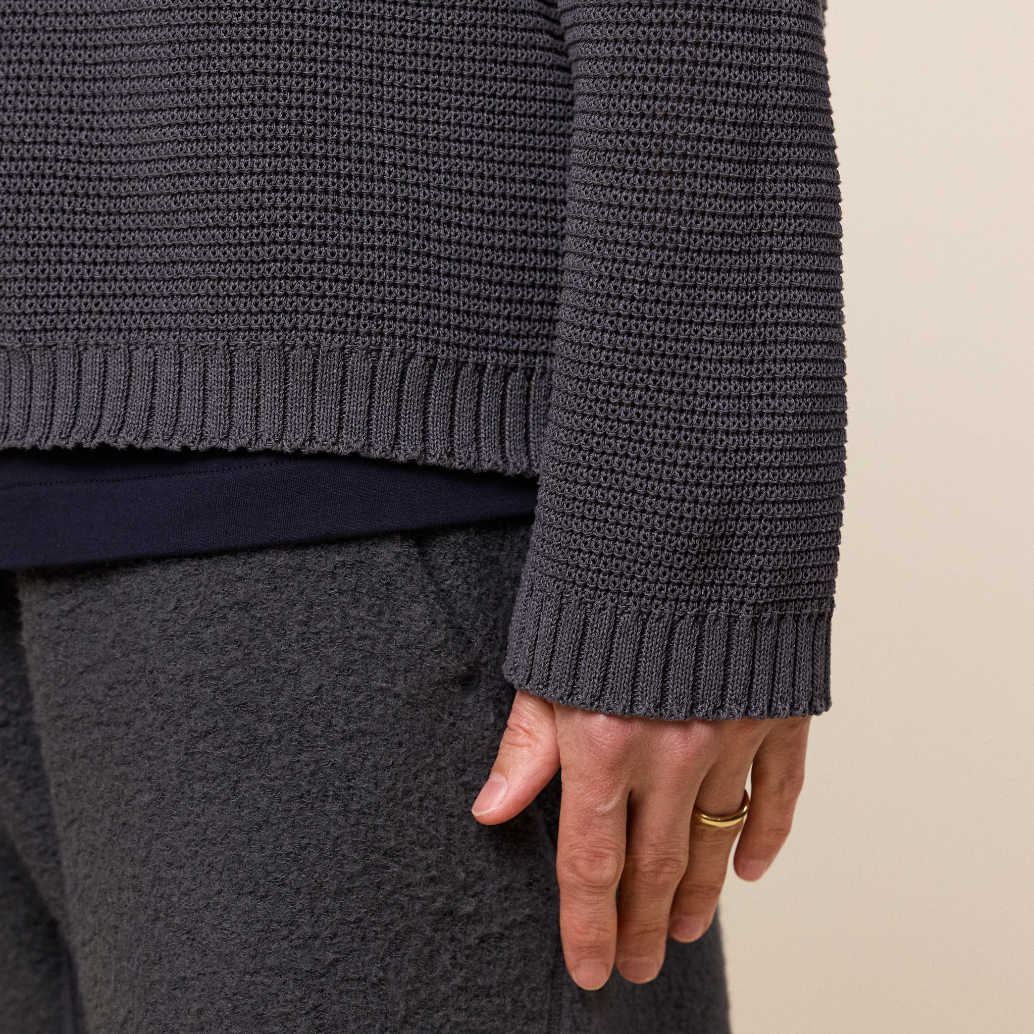 Still by Hand - Paper Mixed Blouson Cardigan - Brown Charcoal