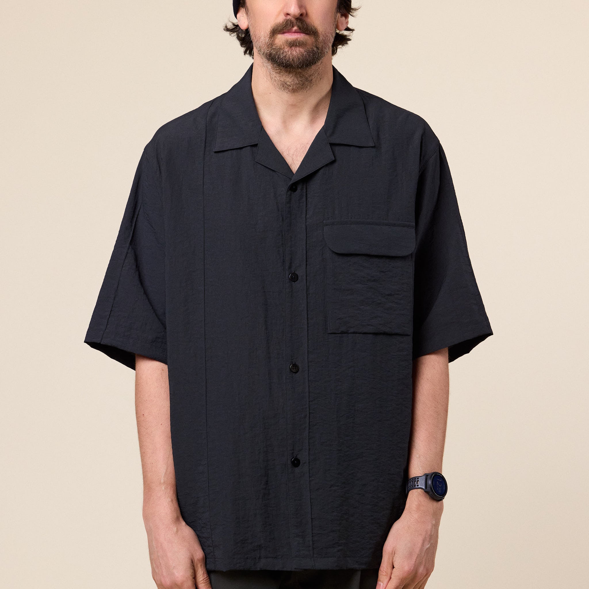 Still by Hand - Open Collar Shirt - Charcoal