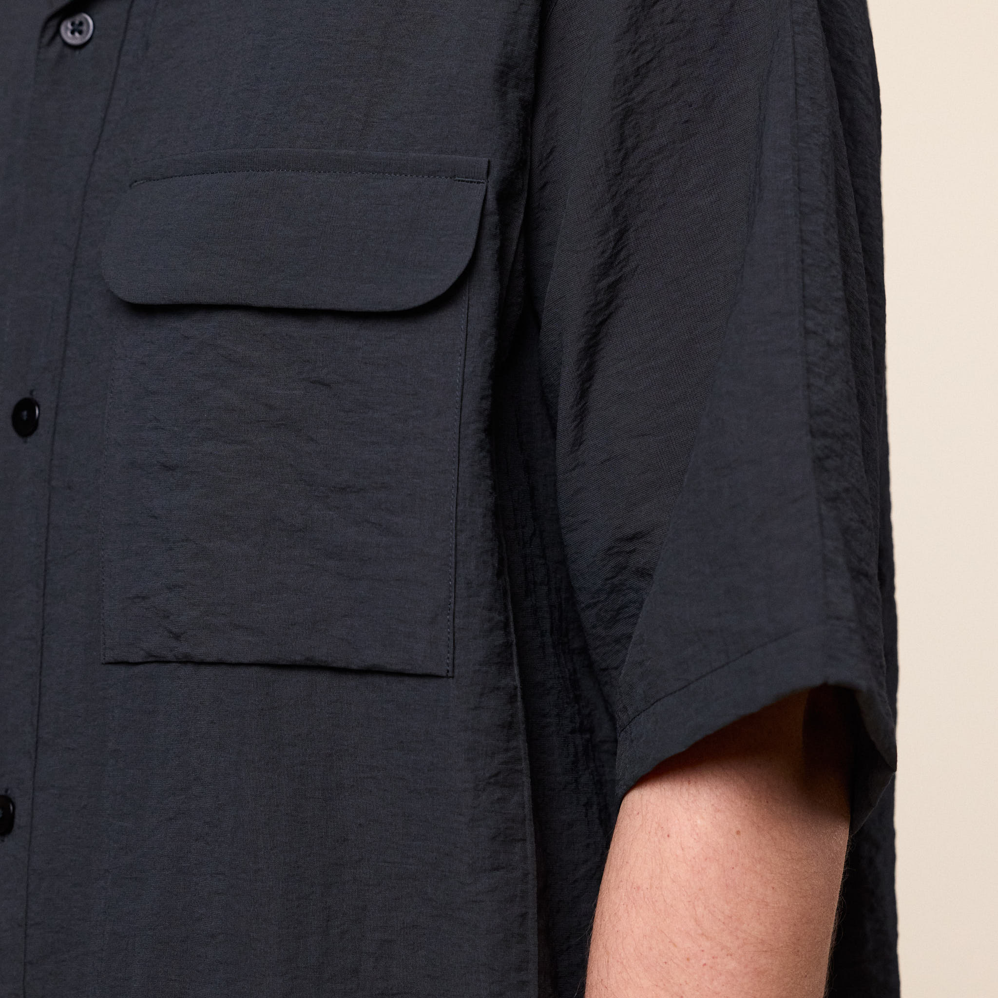 Still by Hand - Open Collar Shirt - Charcoal