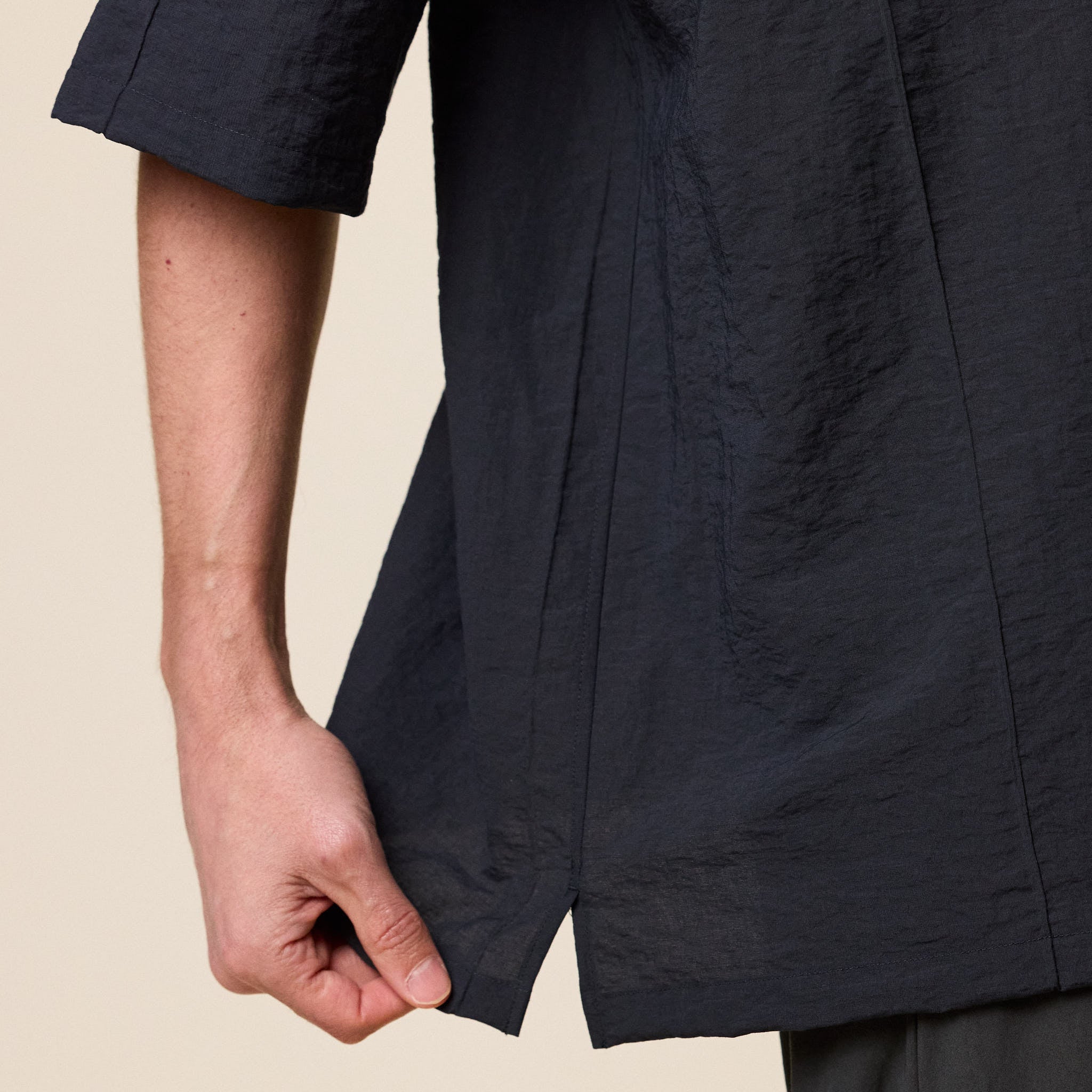 Still by Hand - Open Collar Shirt - Charcoal