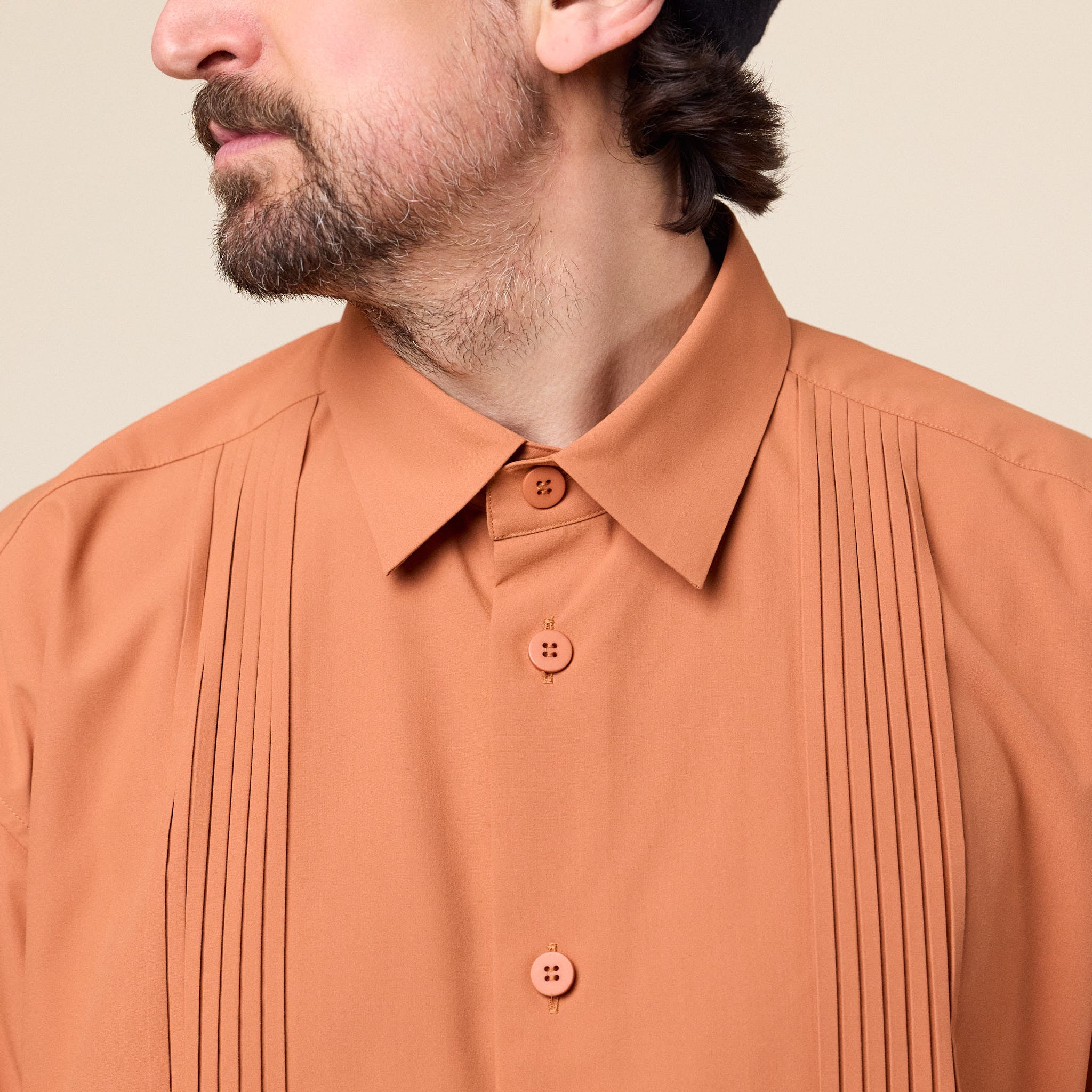 IM MEN - Pleated Panelled Shirt - Light Orange